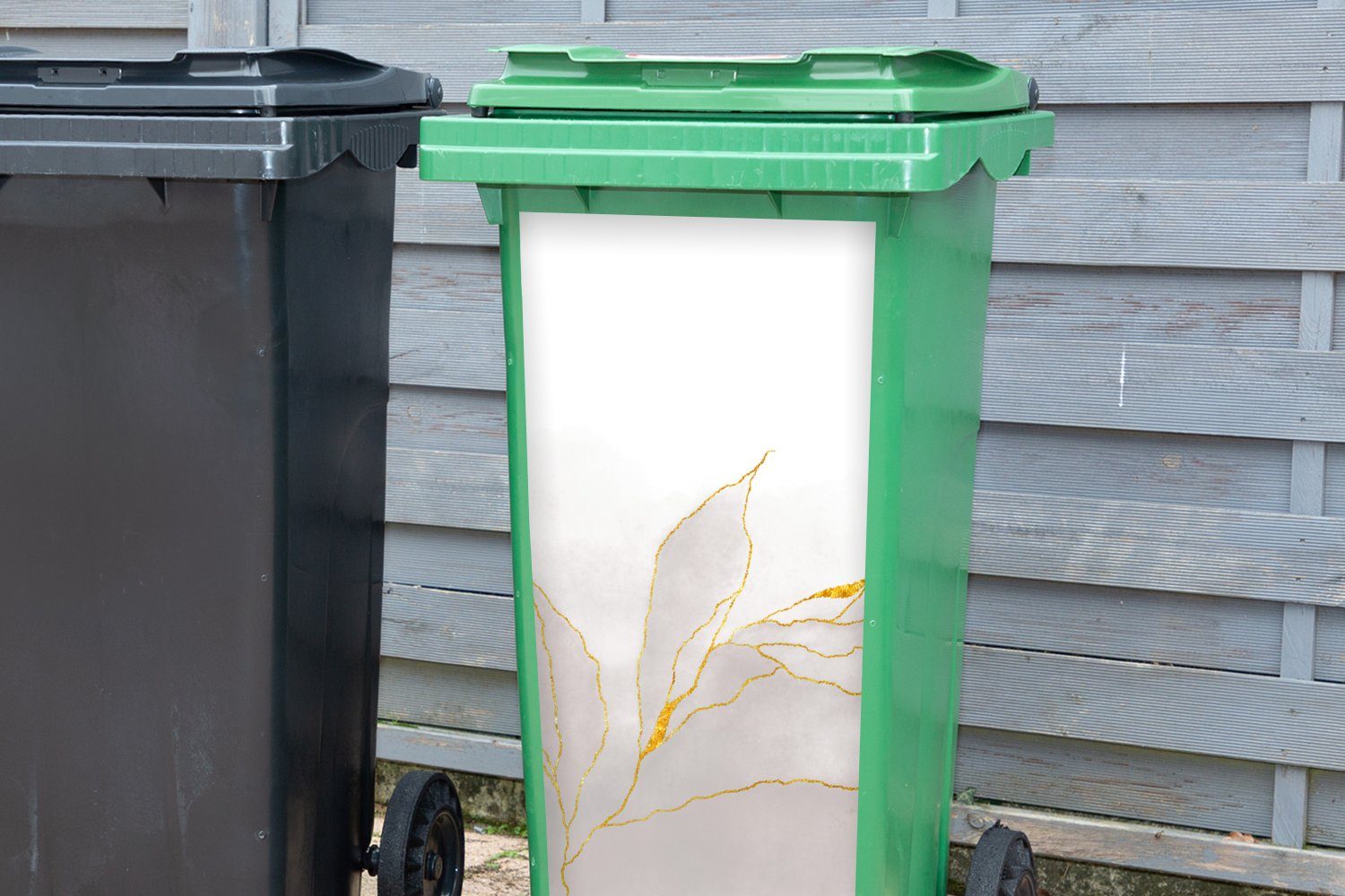 Marmoroptik - Container, Grau Mülltonne, (1 - Marmor Abfalbehälter Gold St), Wandsticker Mülleimer-aufkleber, - Chic - Sticker, MuchoWow