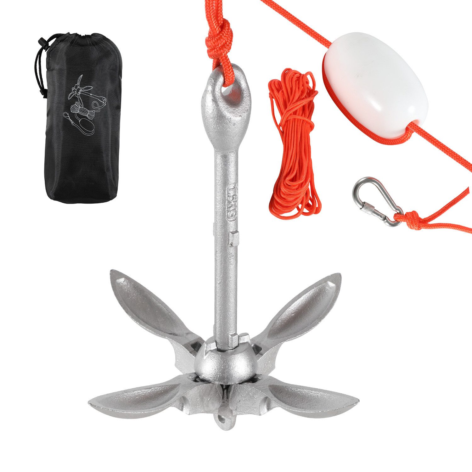 Clanmacy Angelboot Bootsanker 0.7kg mit Ankerleine Ankerboje Klappanker Faltanker