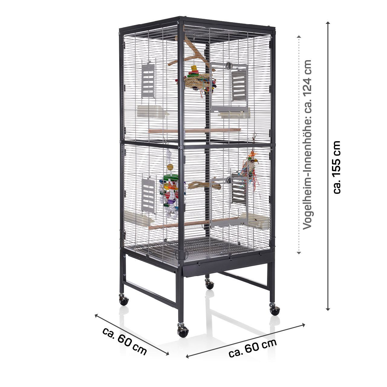 Montana Cages Vogelkäfig Casa 60 Vogelkäfig für kleine Vogelarten wie Sittiche und ähnliche, (BxTxH): ca. 60 x 60 x 155cm, Zink- und Schwermetall-frei, Ungiftig
