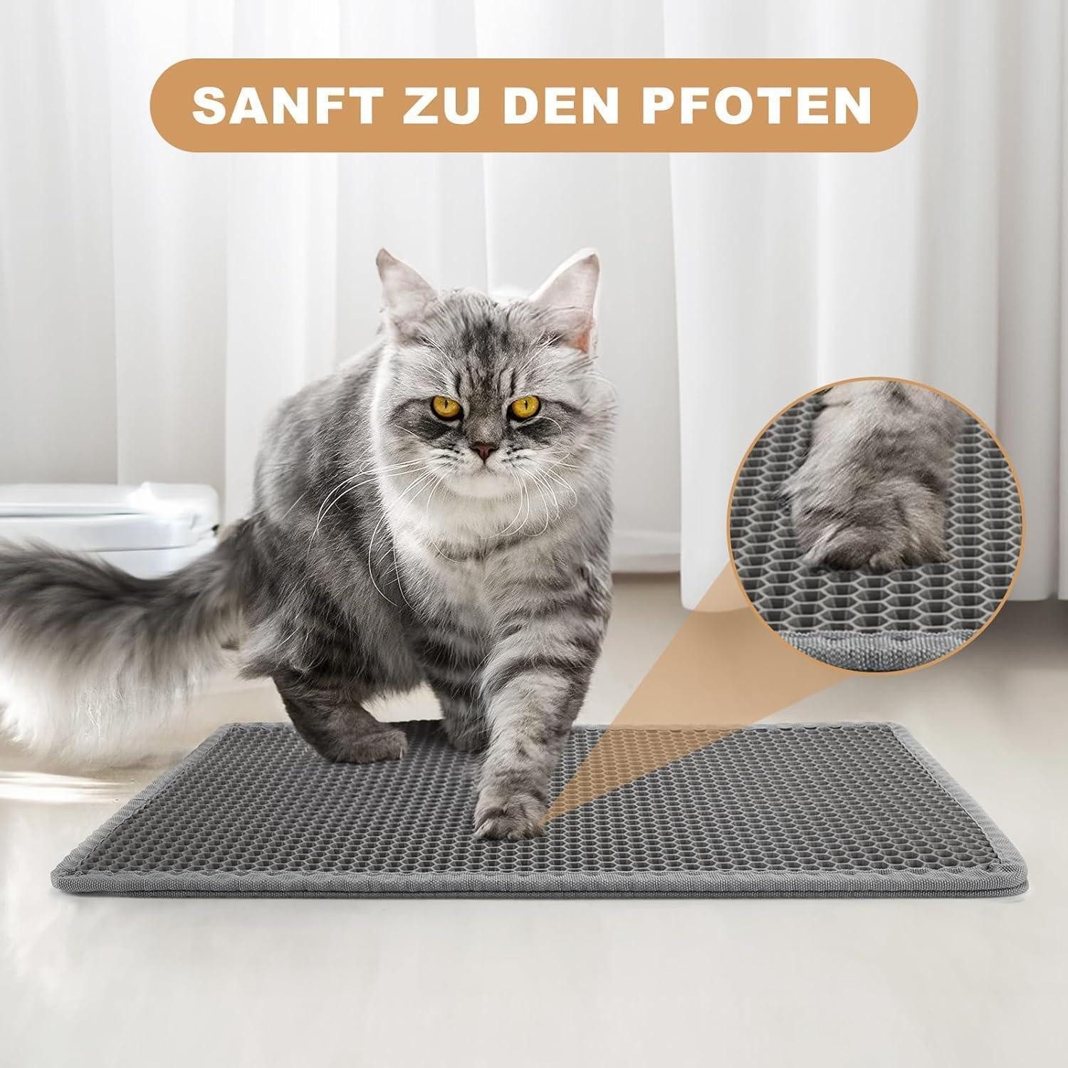 LuxusKollektion Katzentoilette Katzenklo Matte EVA Katzenstreu Waben Doppelschicht Grau 76x61cm