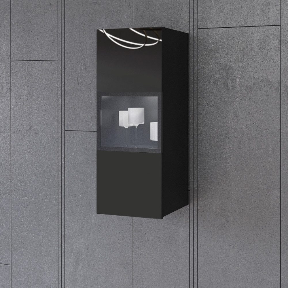Lomadox Hängevitrine HOOVER-83 hängend schwarz modern mit Glasfront und Beleuchtung, : 35/91/35 cm
