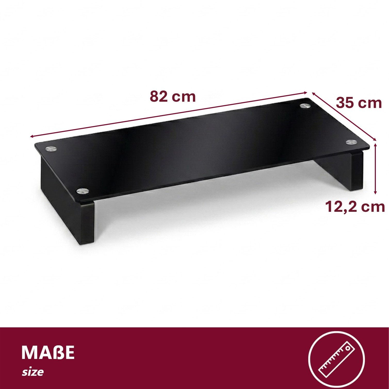 HOOZ TV-Board TV-Tisch/Bildschirmerhöhung TV-Aufsatz Monitorerhöhung Schwarz 82cm (Einzelartikel, 1x TV-Board inkl. Montageanleitung), TV-Board aus ESG-Sicherheitsglas mit moderner Klarglas-Optik