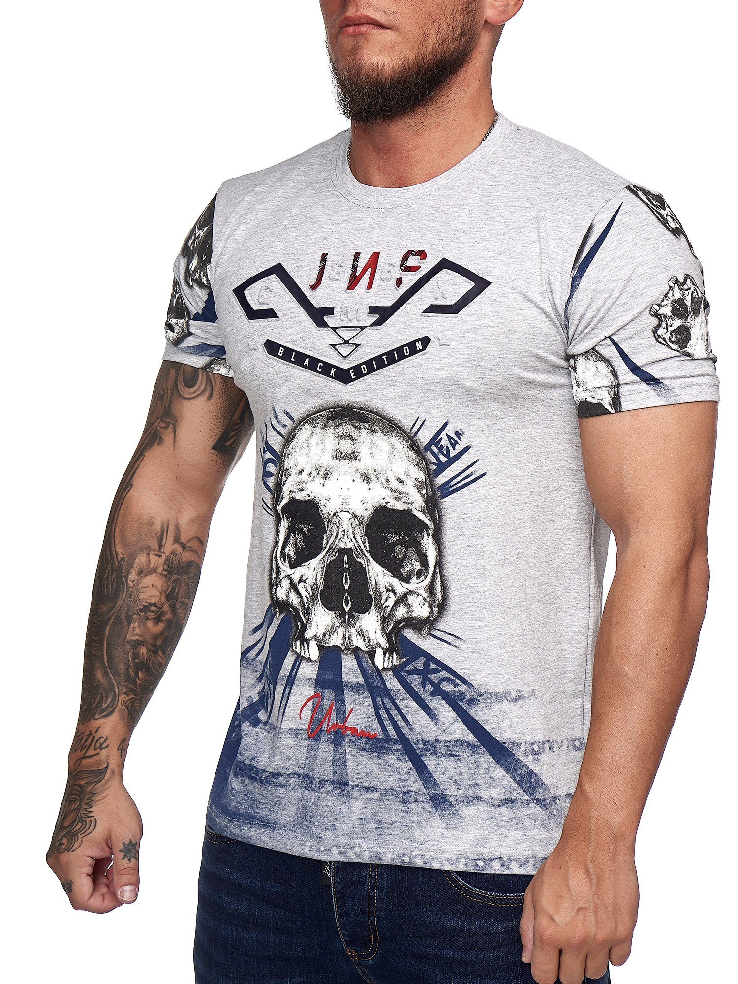 Freizeit im modischem Fitness T-Shirt Design) Casual (Shirt OneRedox Tee, Kurzarmshirt Grau Polo TS-19-1194C 1-tlg.,