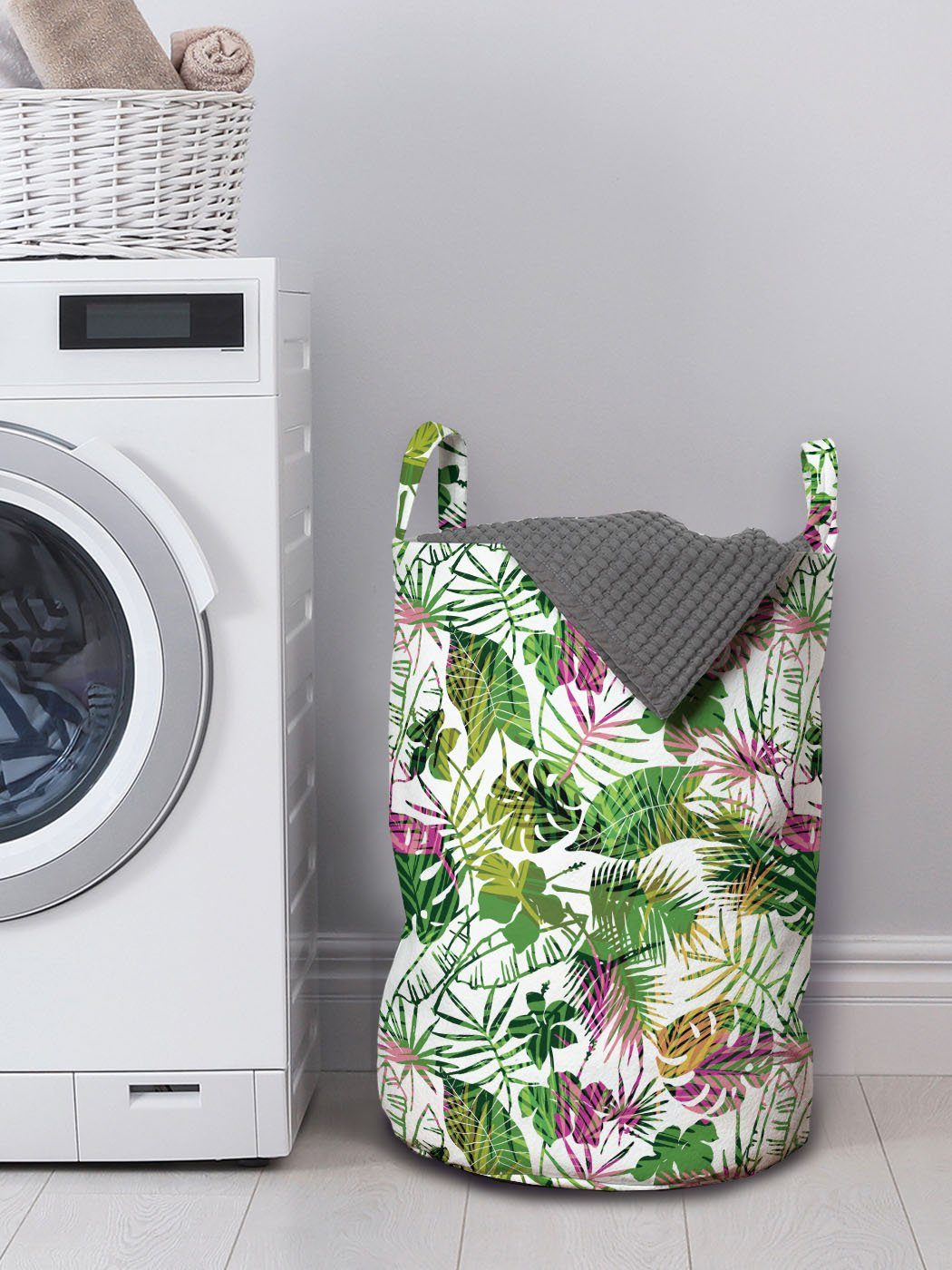 Wäschekorb mit Wäschesäckchen Tropisch Kordelzugverschluss von Hawaii-Flora für Pflanzen Abakuhaus Griffen Waschsalons,