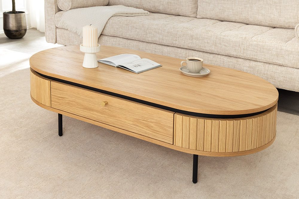 riess-ambiente Couchtisch ATELIER 120cm natur / schwarz - Eiche, Metall, furniert, 2 Schubladen (Einzelartikel, 1-St), Beistelltisch mit Stauraum - ideal für skandinavische Wohnzimmer