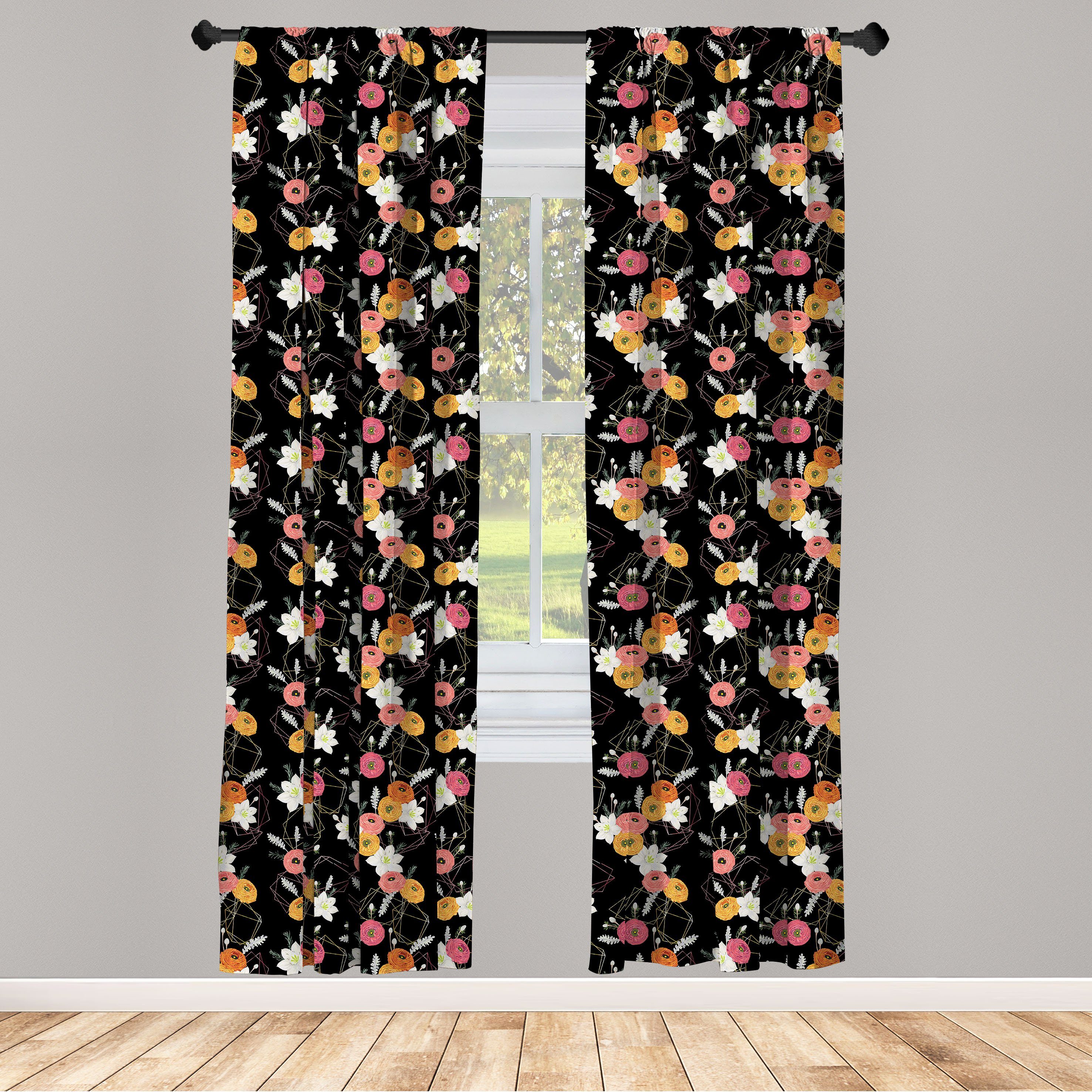 Gardine Vorhang für Wohnzimmer Schlafzimmer Dekor, Abakuhaus, Microfaser, Blume Polygonen und Spring Flora