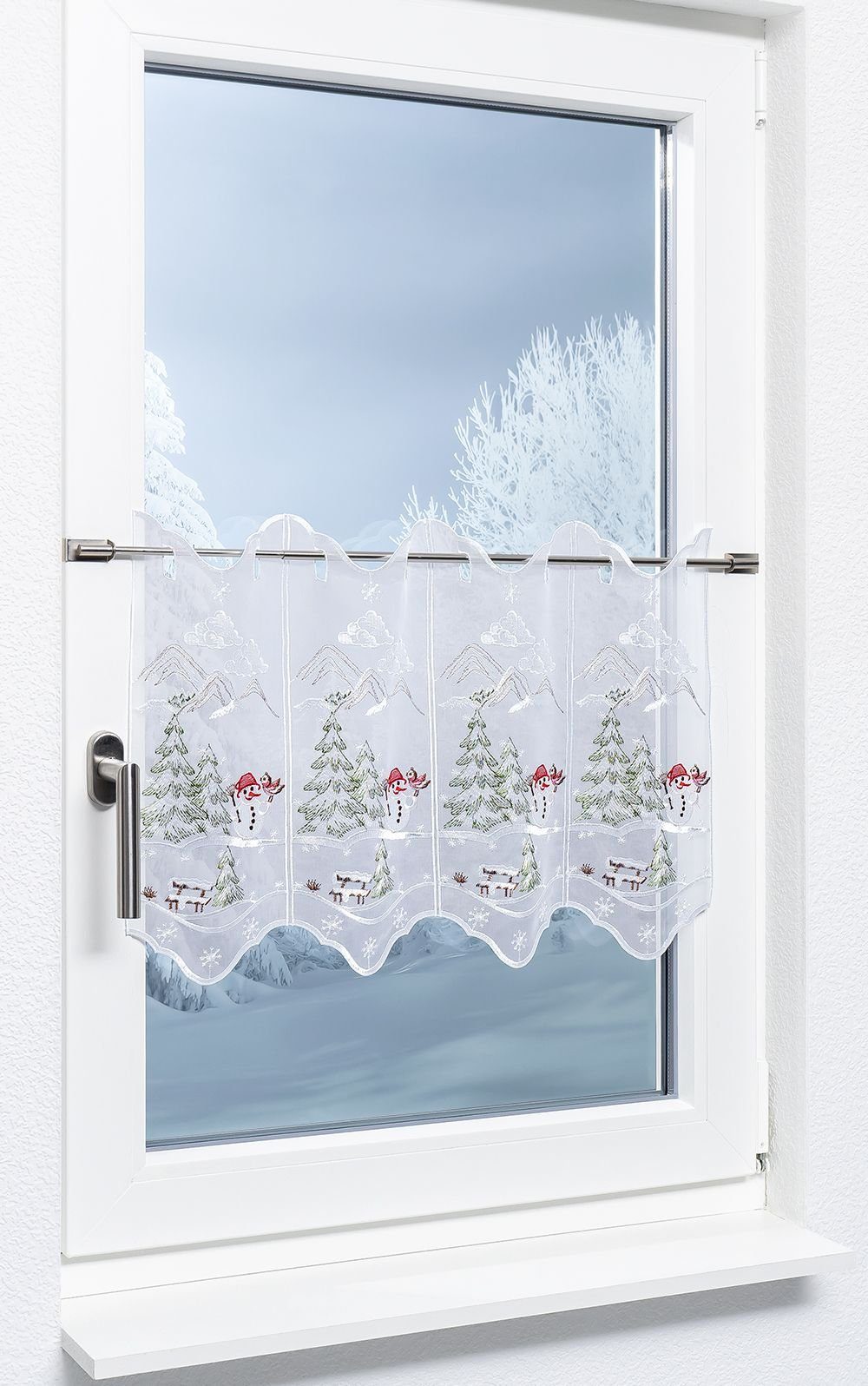 Plauener Spitze® Scheibengardine Schneemann, (1 St), günstig online kaufen