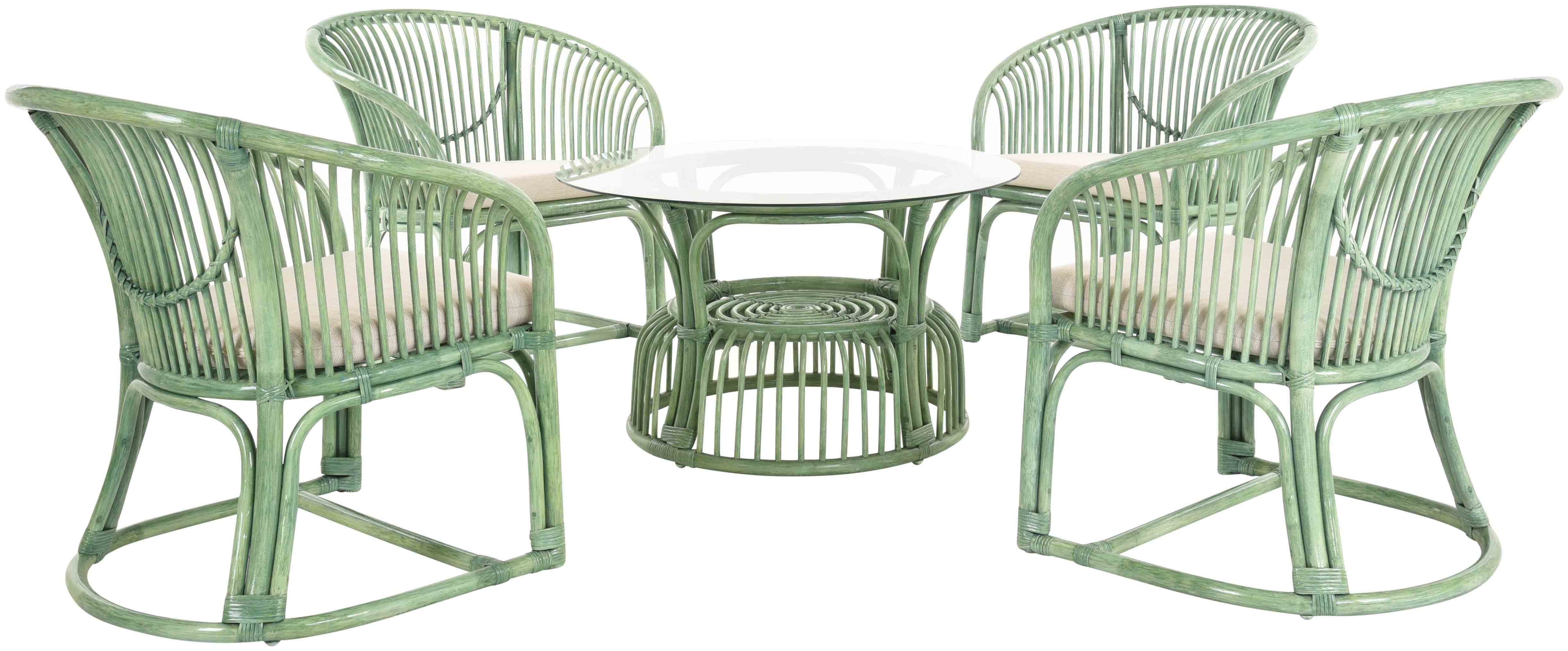 Krines Home Sitzgruppe Set/5 Gestäbte Rattan Sitzgarnitur Wintergarten Gruppe Rattanmöbel, (5-tlg., 4x Sessel, 1x Tisch), Set für 4 Personen