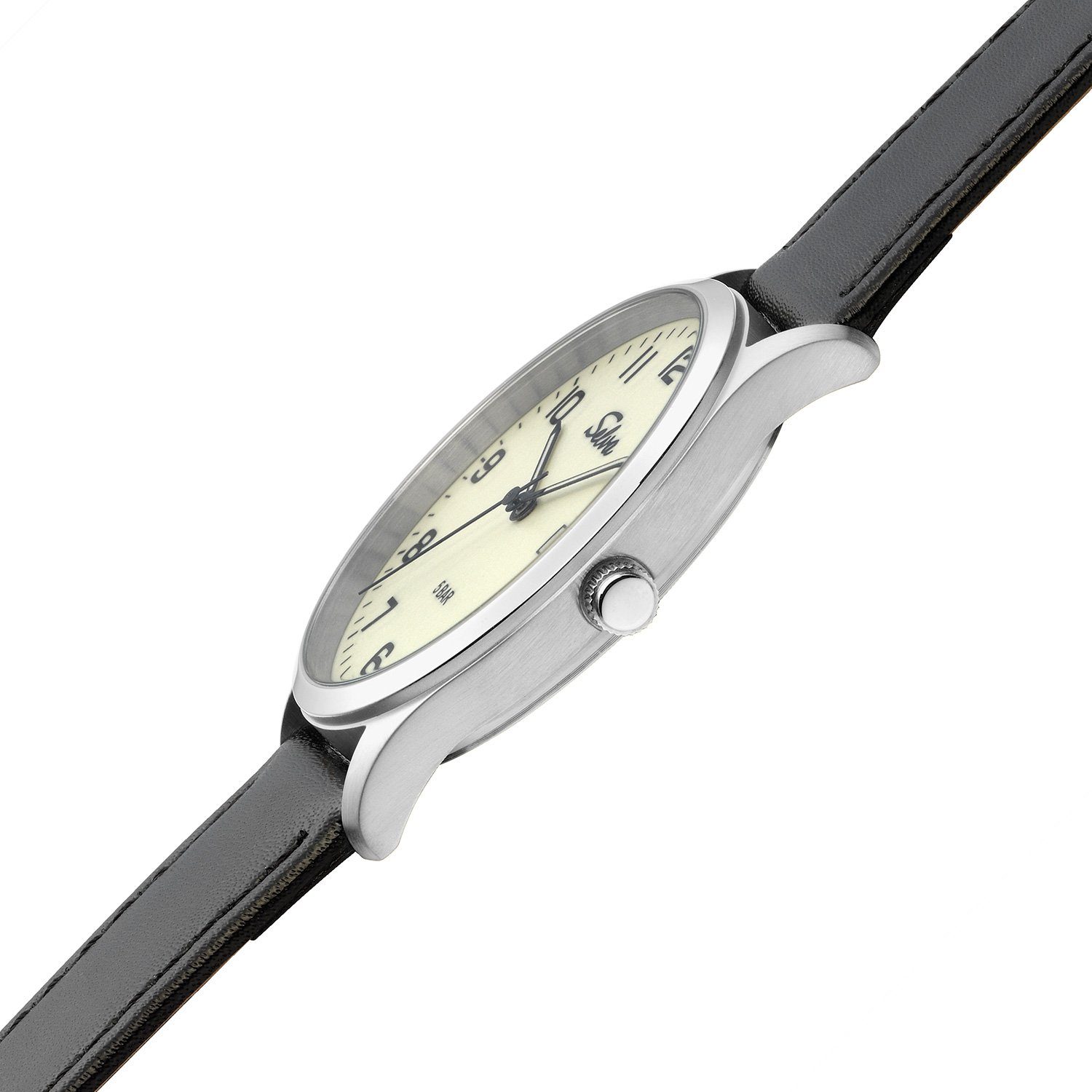 Selva Technik Quarzuhr SELVA Quarz-Armbanduhr 39mm Ø Zifferblatt Lederband mit weiß, Gehäuse vergoldet leuchtend