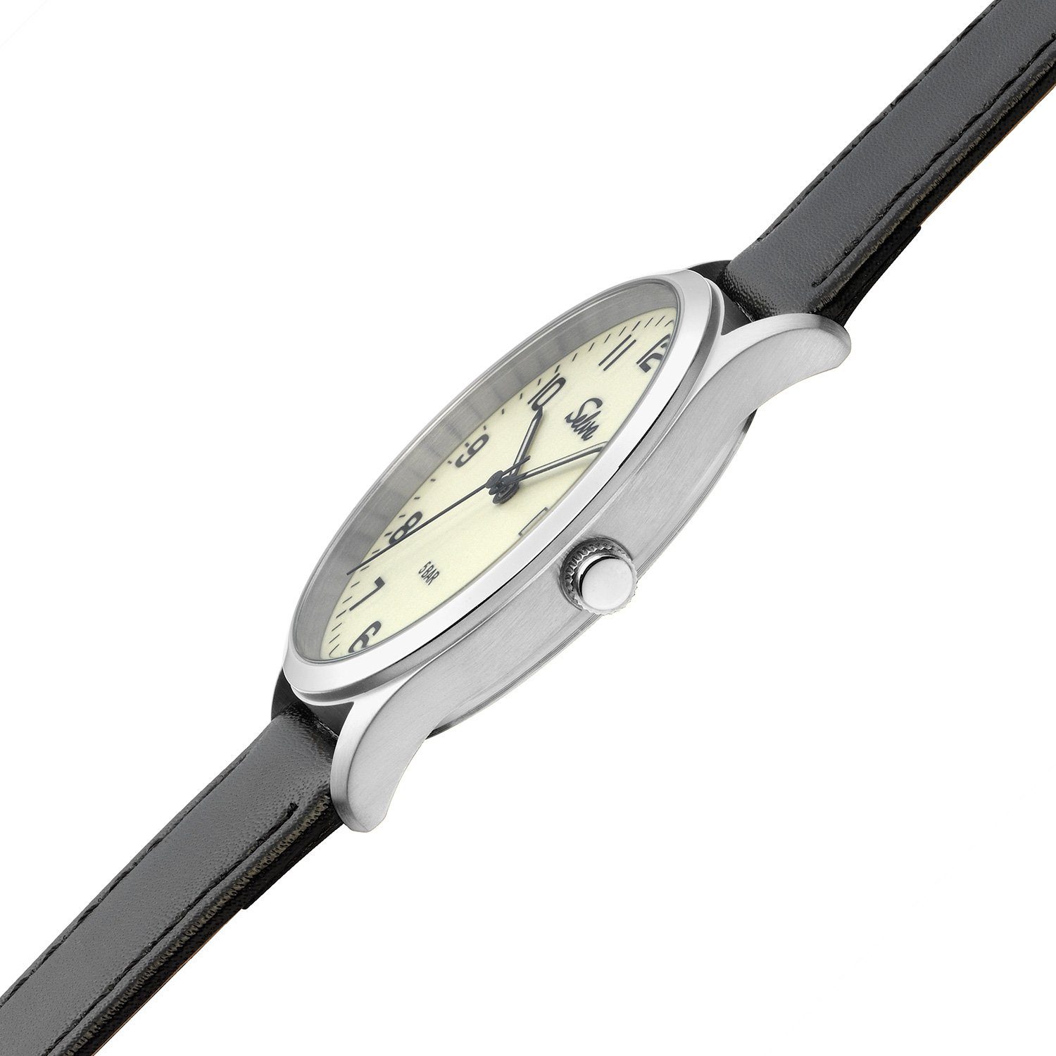 Selva Technik Quarzuhr SELVA Quarz-Armbanduhr mit Lederband Zifferblatt weiß, Gehäuse Ø 39mm