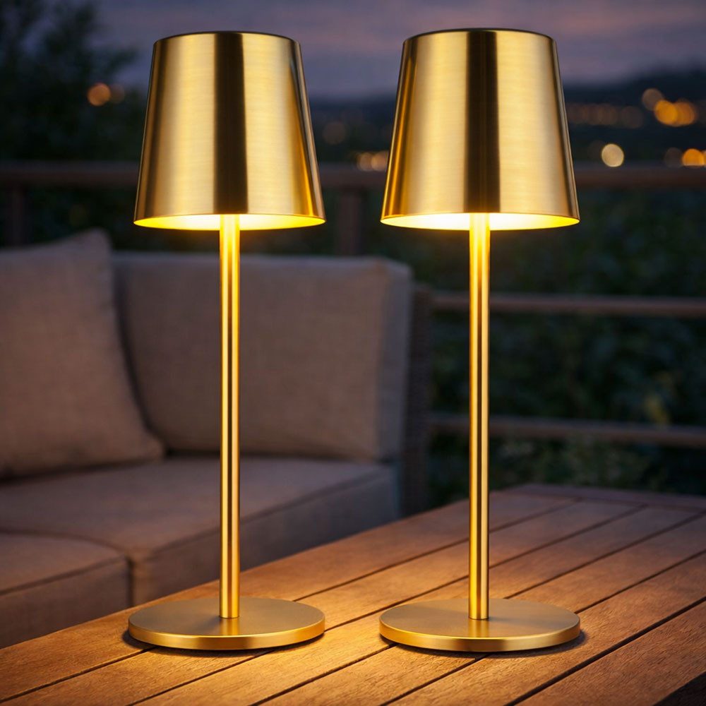 GLOBO LIGHTING LED Tischleuchte, LED-Leuchtmittel fest verbaut, Warmweiß, Neutralweiß, Tageslichtweiß, Tischlampe Außen Wohnzimmerlampe gold Touchdimmer Akku LED CCT 2er Set