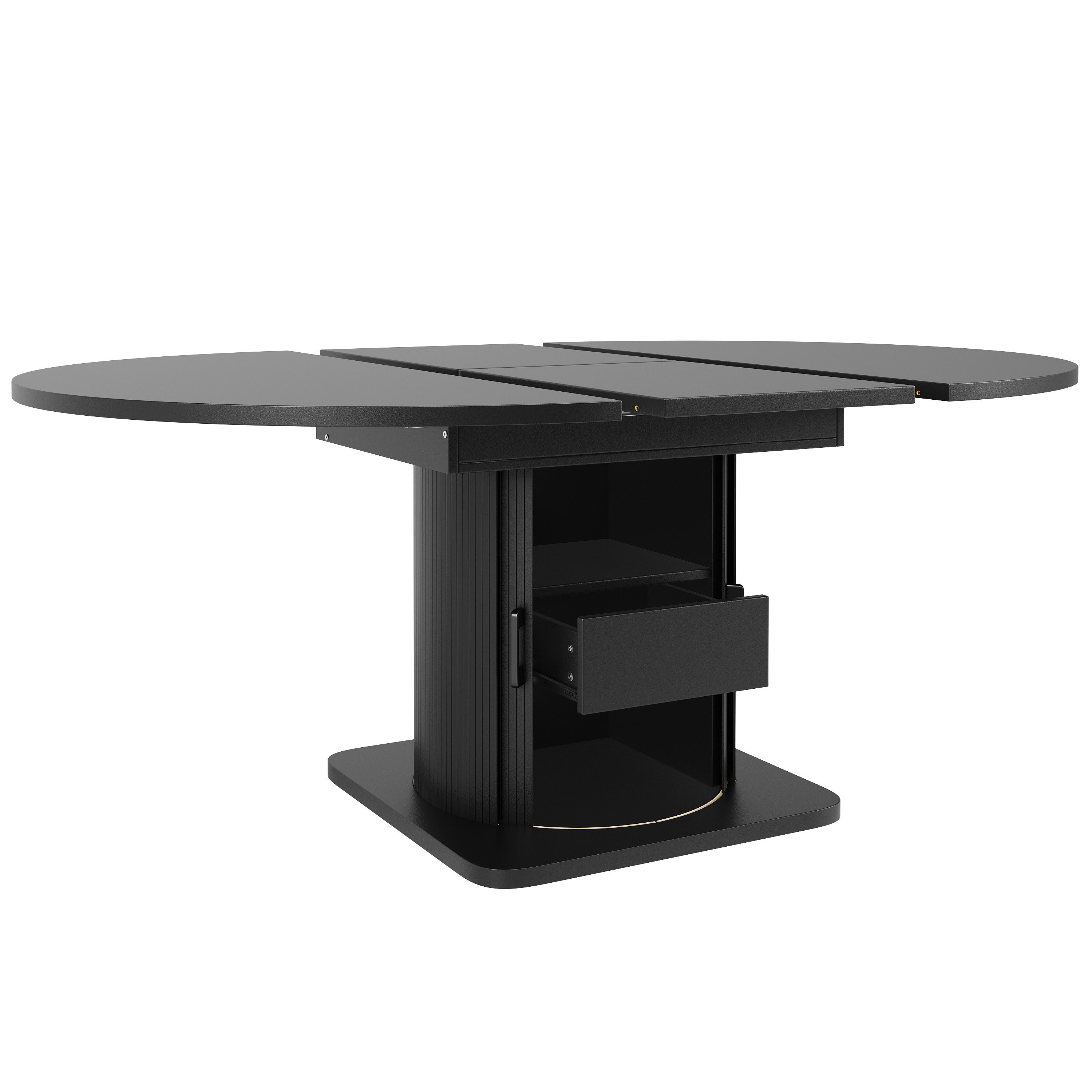 KLAM HOME Esstisch Ausziehbarer Esstisch rund oval wandelbar bis sechs Personen Schwarz (Multifunktionaler Küchentisch praktische Schubladen modernes Design), Platzsparender Esszimmertisch flexible Nutzformen für jeden Haushalt