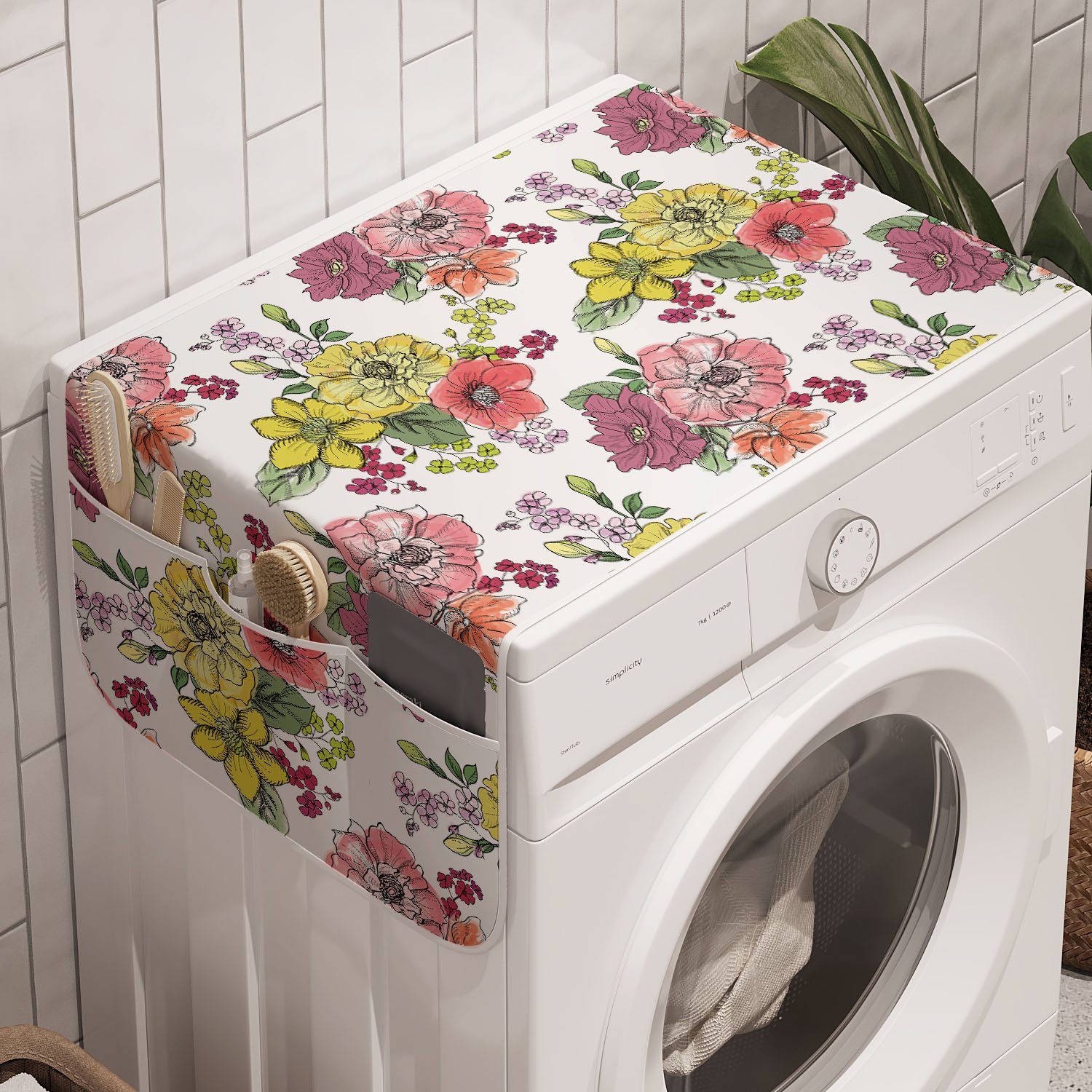 Abakuhaus Badorganizer Anti-Rutsch-Stoffabdeckung Waschmaschine Sommer Botanisch Bunte und Trockner, für Blumensträuße