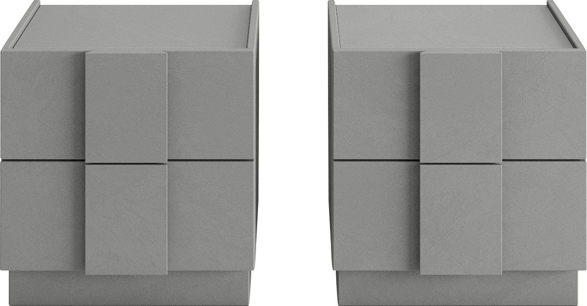 INOSIGN Nachtschrank Jupiter, Nachtkommode (2-St), Nachttisch, Nachtkonsole, 2 Schubladen (Spar-Set, 2-St) B/T/H 50/42/52 cm, moderne Griffblende, trendiges Steingrau, kompakt