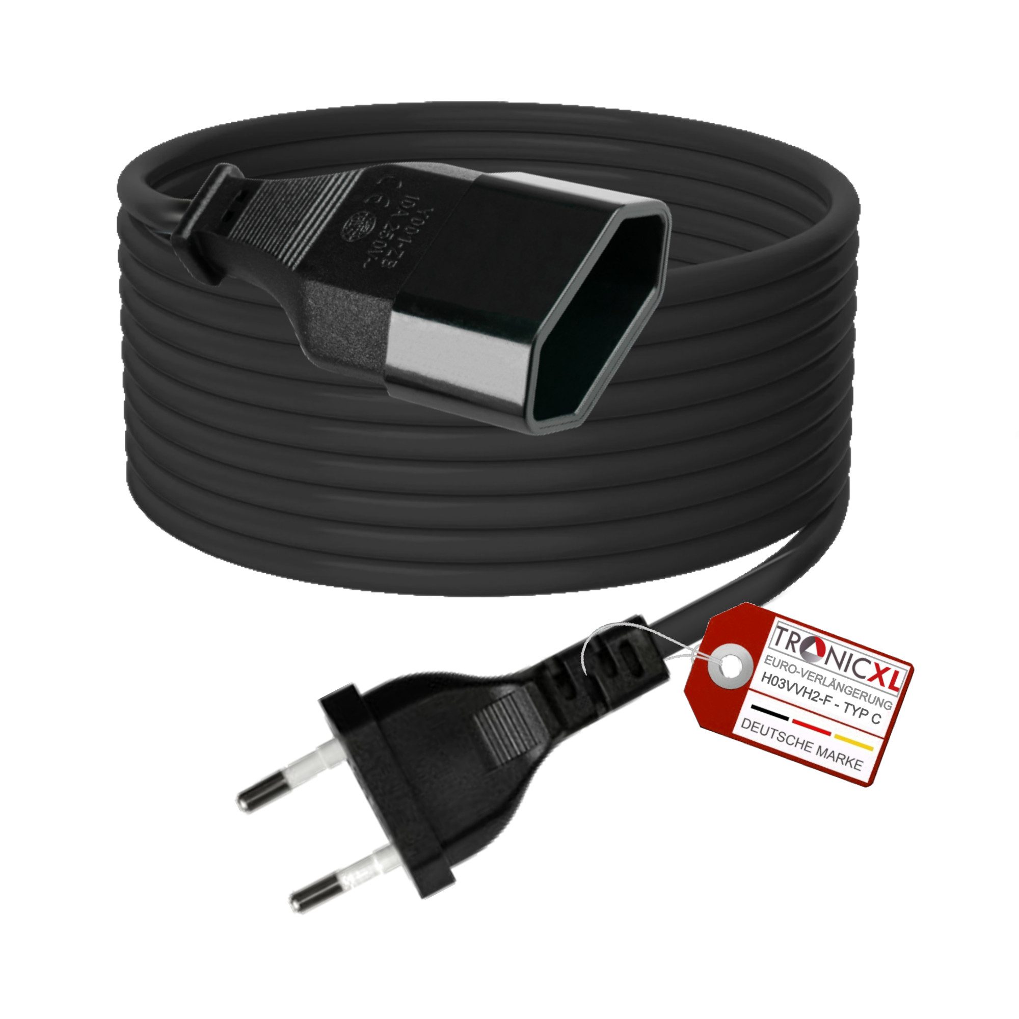 TronicXL 5m Euro Verlängerungskabel Verlängerung Stromkabel Kabel 5 Meter Verlängerungskabel, (500 cm), Mit Zugentlastung