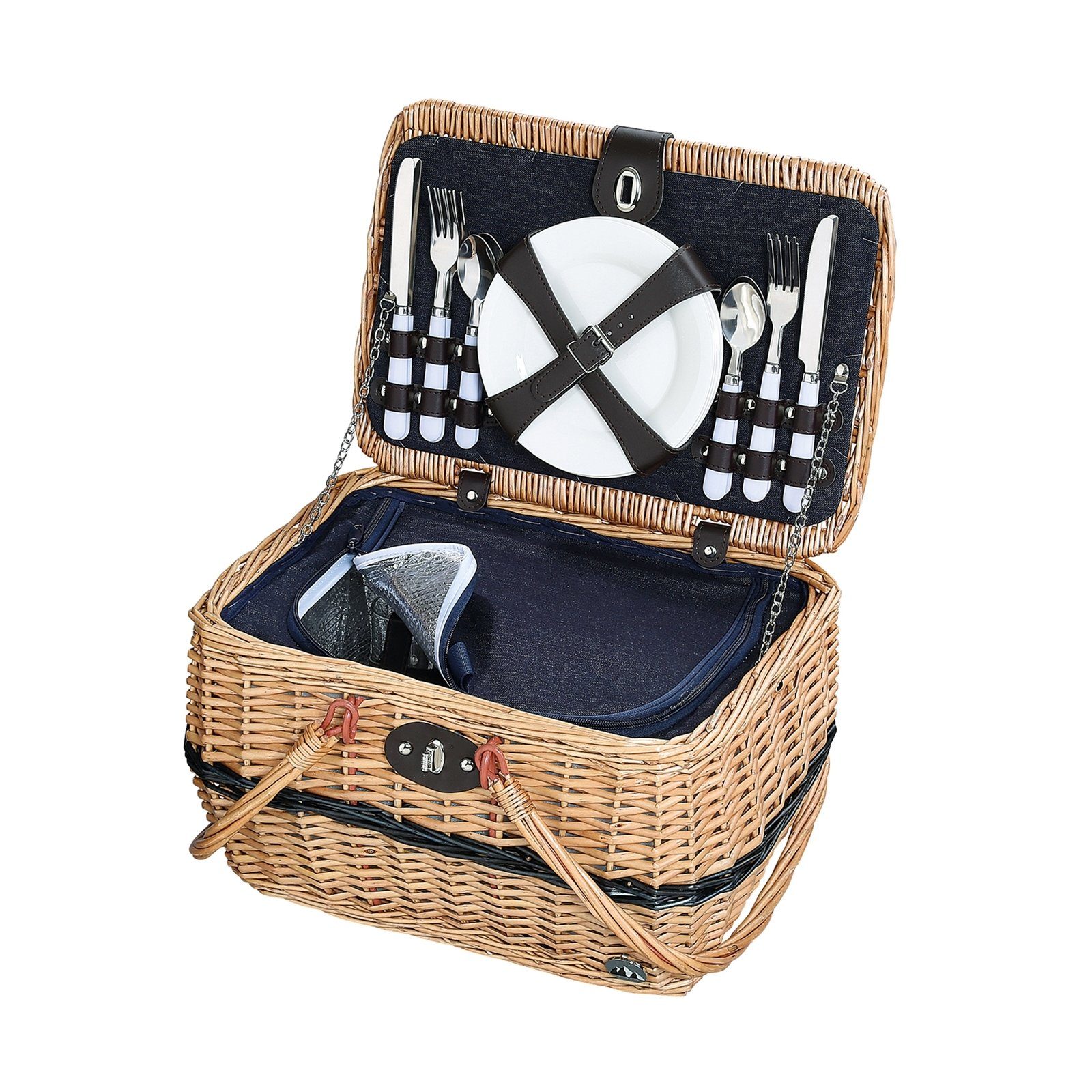 Cilio Picknickkorb Picknickkorb für 4 Personen IDRO (1 Picknickkorb mit je 4 Teller, Messer, Gabeln, Löffel und Gläser)