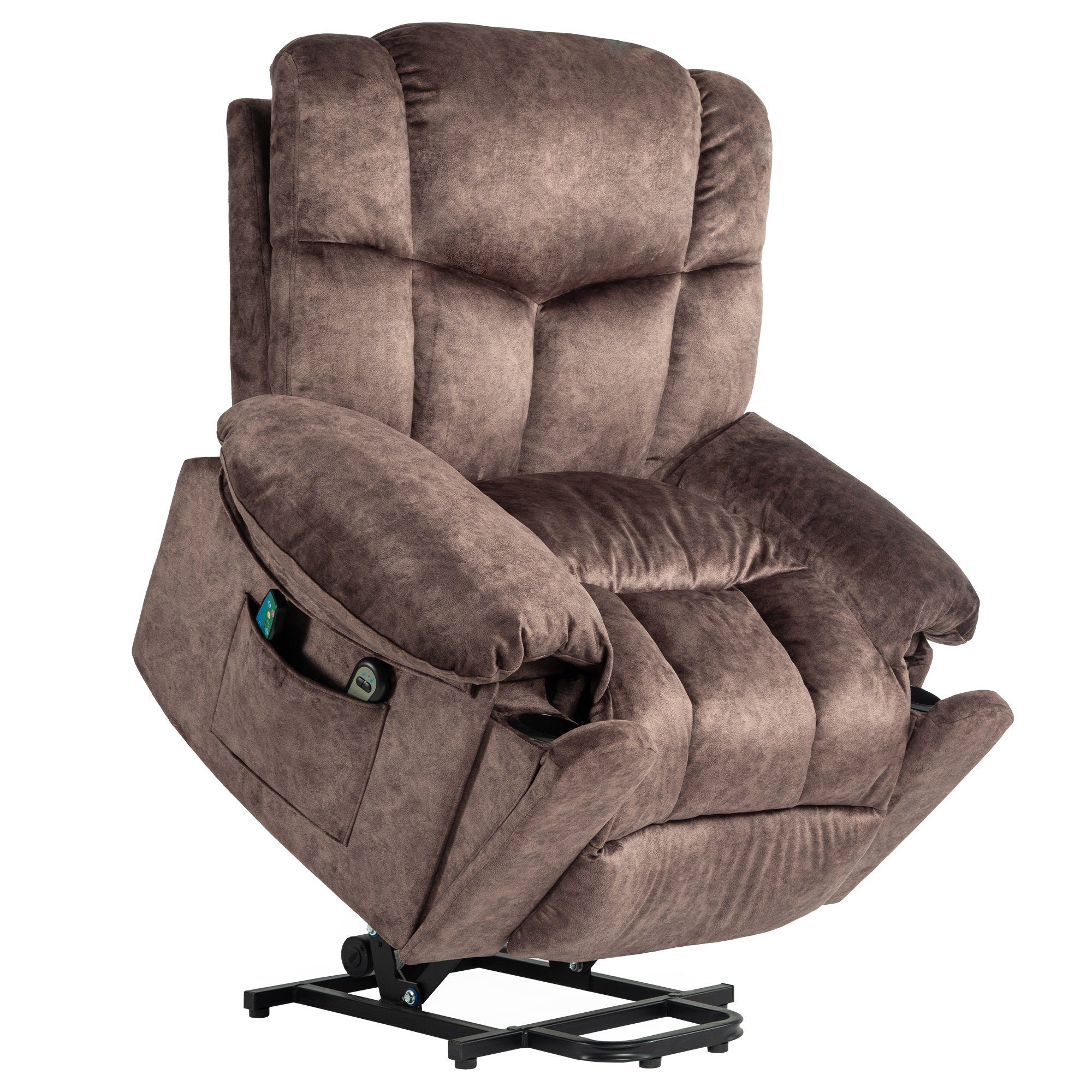 Merax TV-Sessel Braun Liegefunktion, mit Massagesessel Elektrisch und relaxfunktion, mit Aufstehhilfe und Fernsehsessel Wärme Vibraiton, Relaxsessel