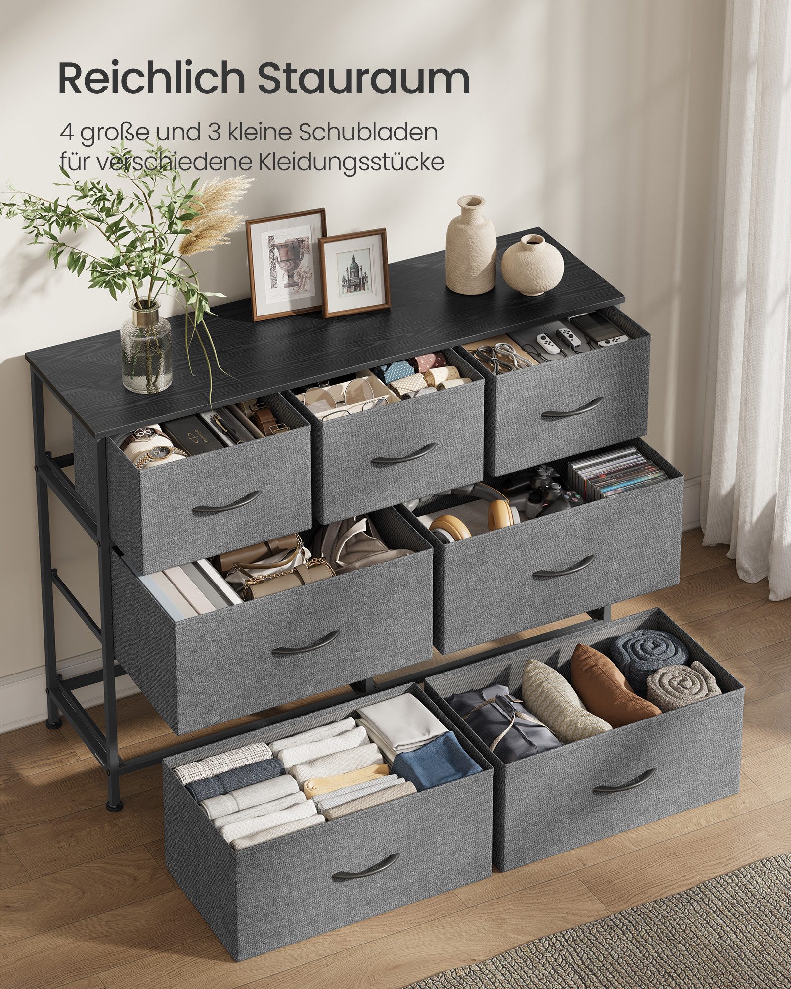 SONGMICS Kommode Schrank mit 5/6/7/8/9 Schubladen, Aufbewahrungsschrank, Stahl, MDF, Vliesstoff, für Schlafzimmer