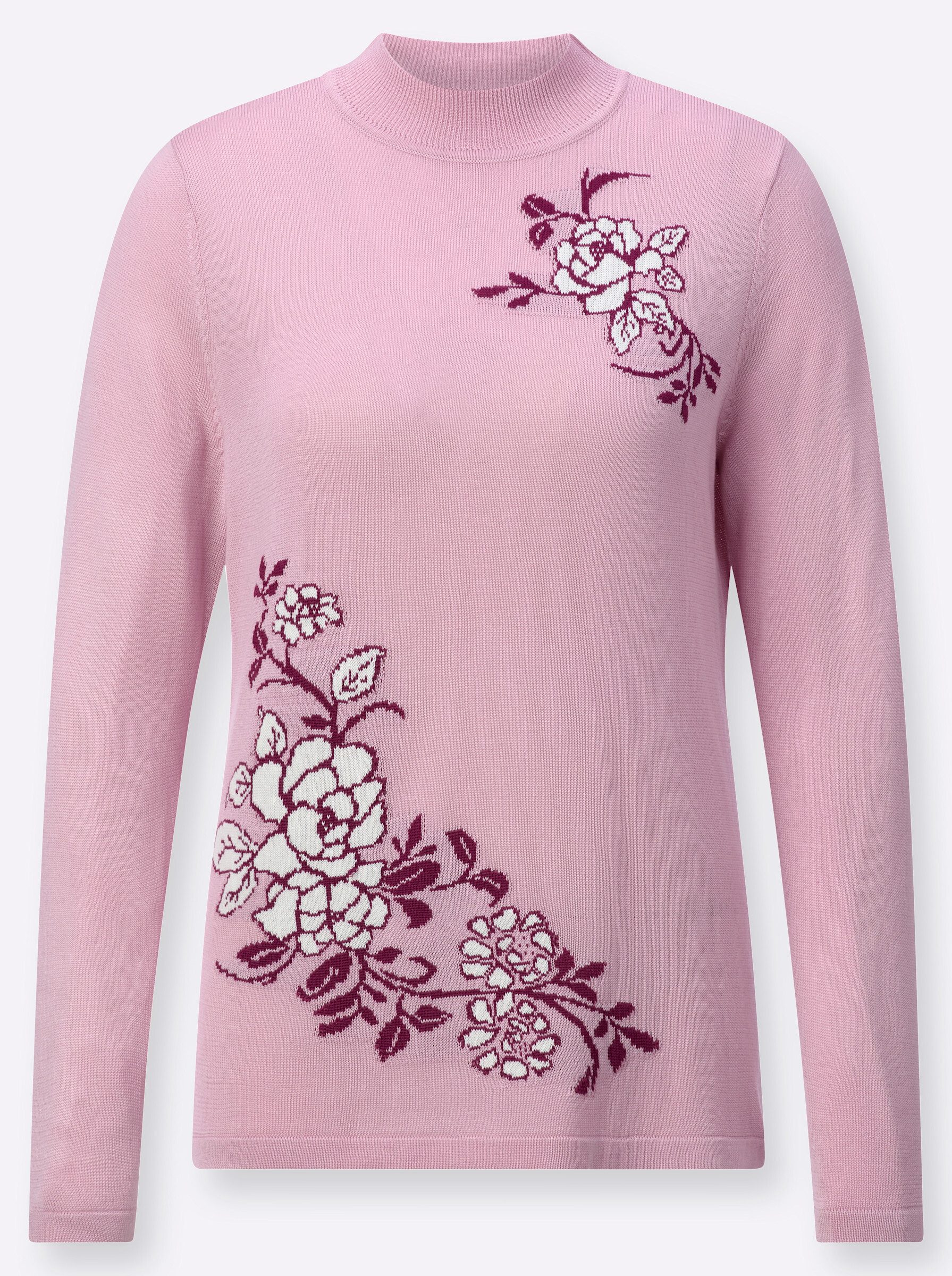 Strickpullover Stehkragen-Pullover Langarm Jacquard, Jersey
