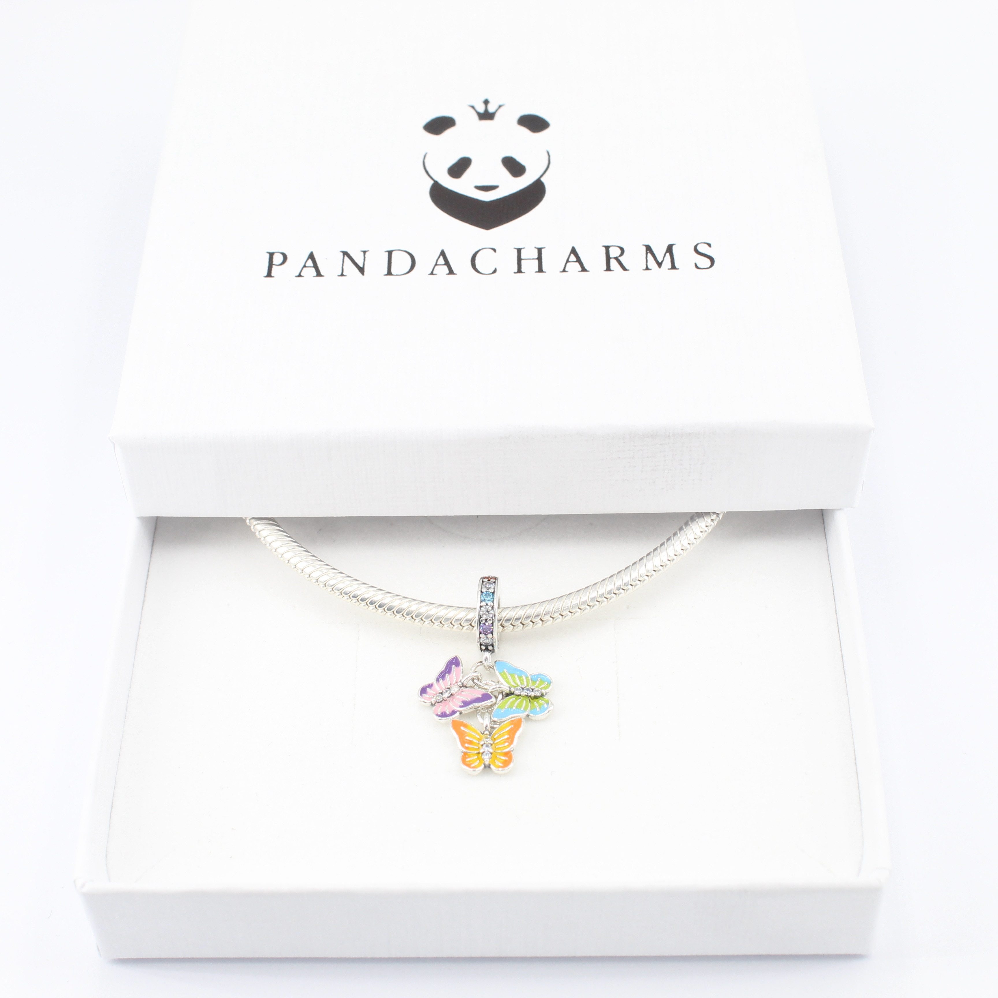 PANDACHARMS Bead Pastellfarbene Schmetterlinge Charm Anhänger, 925er Silber
