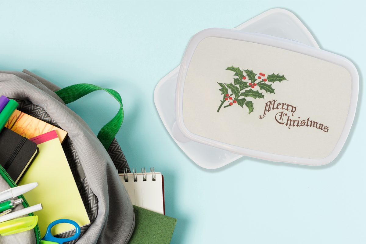 MuchoWow Lunchbox Weihnachten für Kunststoff, (2-tlg), Brotbox Mädchen und Kinder Kunst für weiß - Jungs Erwachsene, - Brotdose, und Hulst