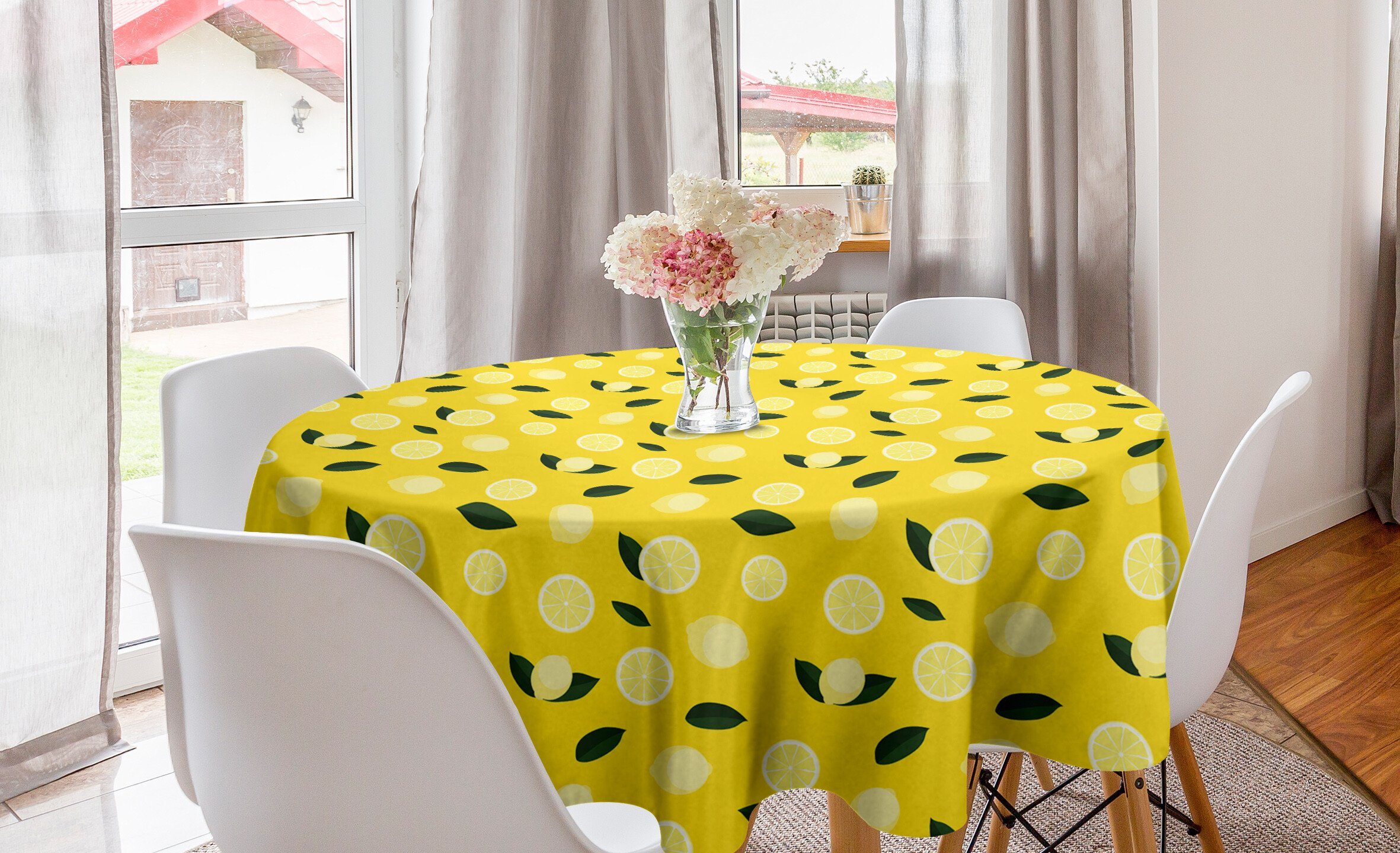 Abakuhaus Tischdecke Kreis Tischdecke Abdeckung für Esszimmer Küche Dekoration, Zitronen Frische Zitrus im Sommer Ton