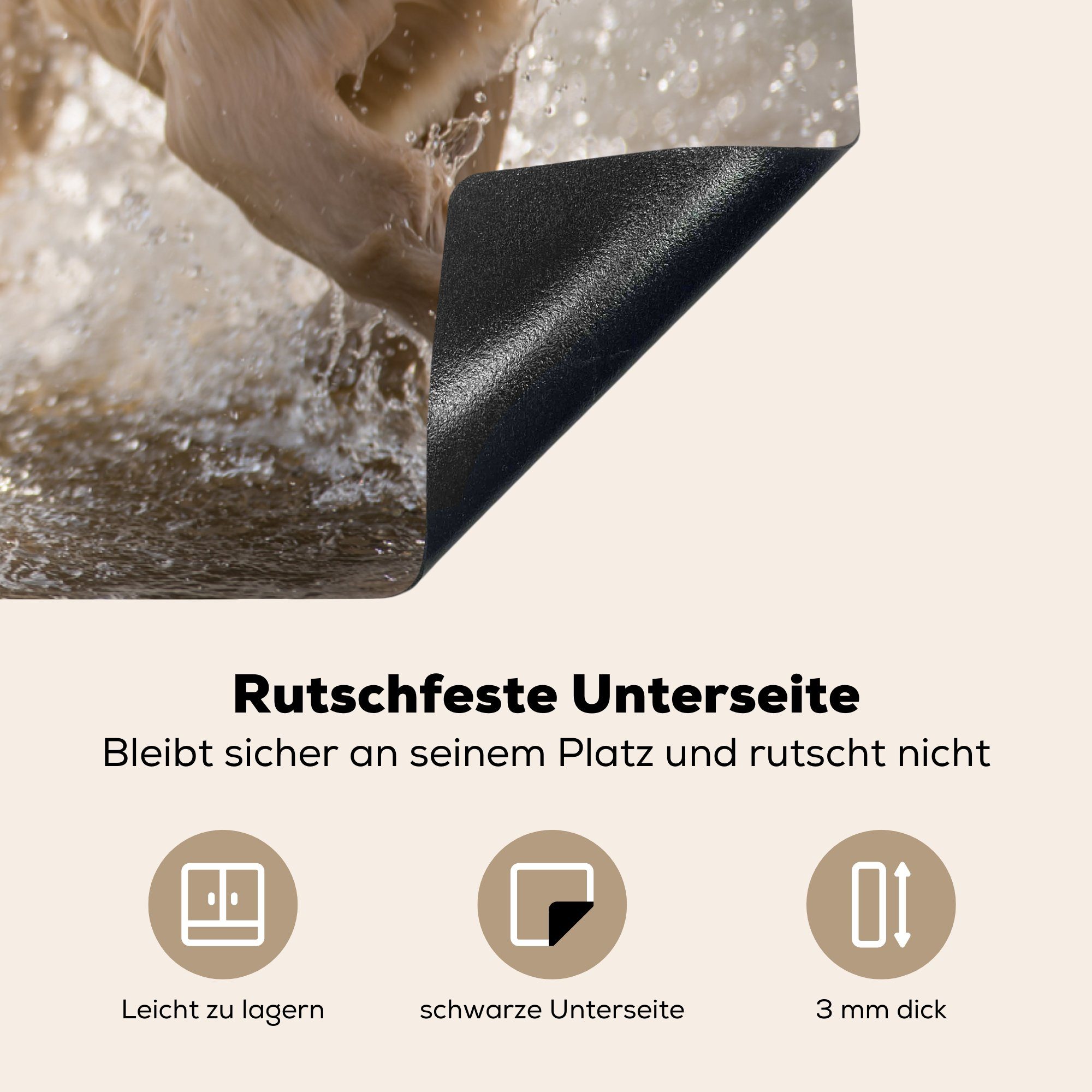 MuchoWow Herdblende-/Abdeckplatte tlg), die Ein cm, für Golden Schutz Wasser, reinrassiger Induktionskochfeld läuft Vinyl, (1 Retriever Ceranfeldabdeckung 81x52 im küche, Welpe