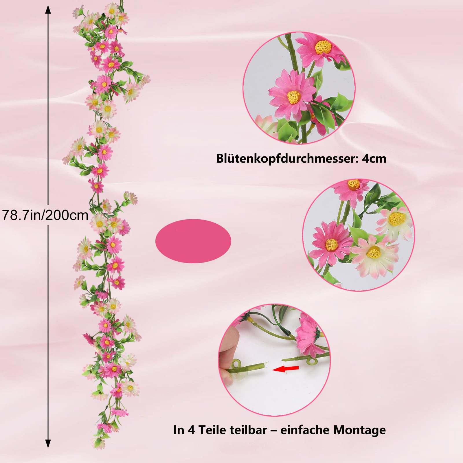 Kunstgirlande 2 Stück Blumengirlande Deko Blumenranken Künstlich Kirschenblüten Deko, FOUORTUNATE-BEE, Kunstblumen Für Party Hochzeit Garten Zimmer Ostern Frühling Girlande