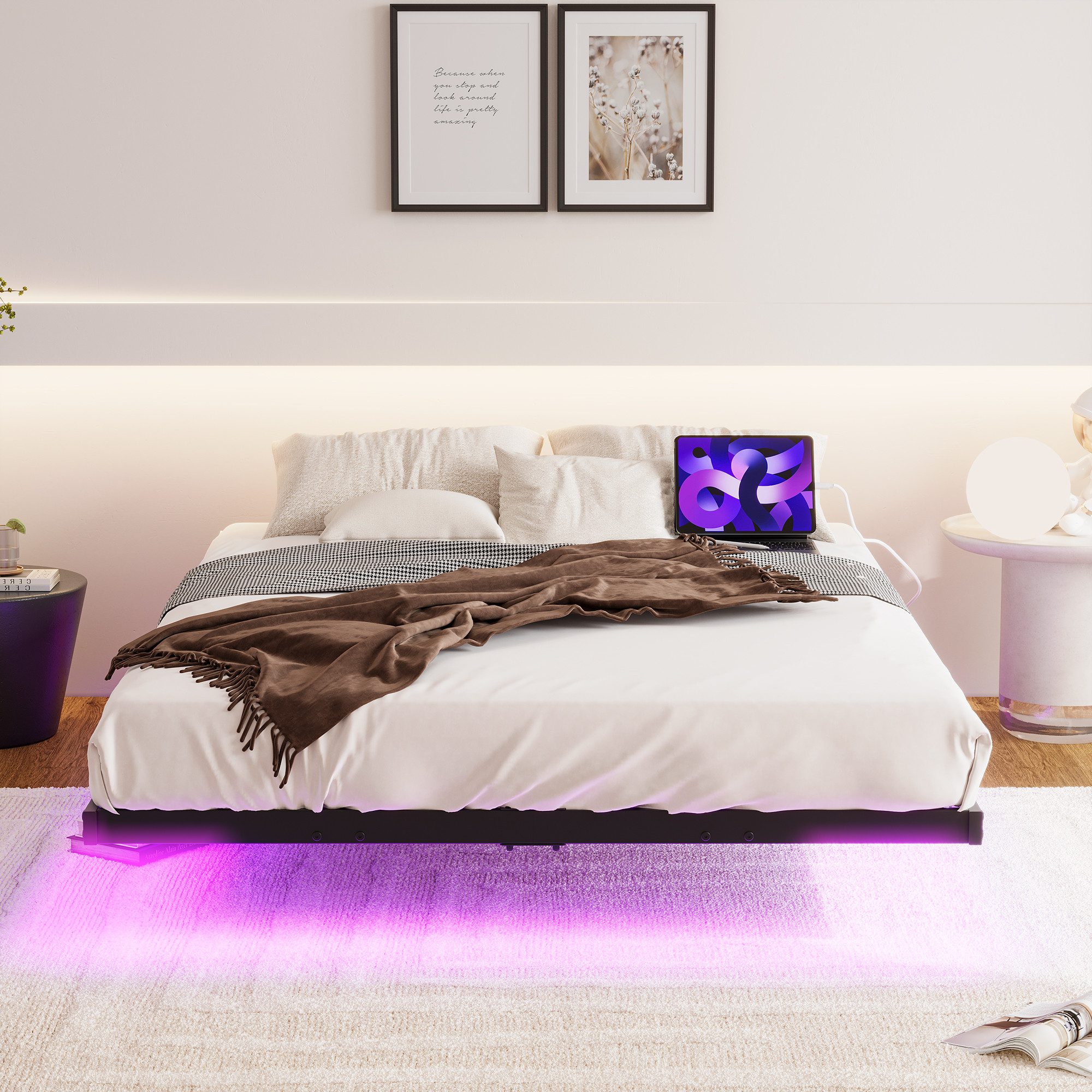 REDOM Metallbett mit LED-Beleuchtung, integrierter Ladestation & stabilem L günstig online kaufen