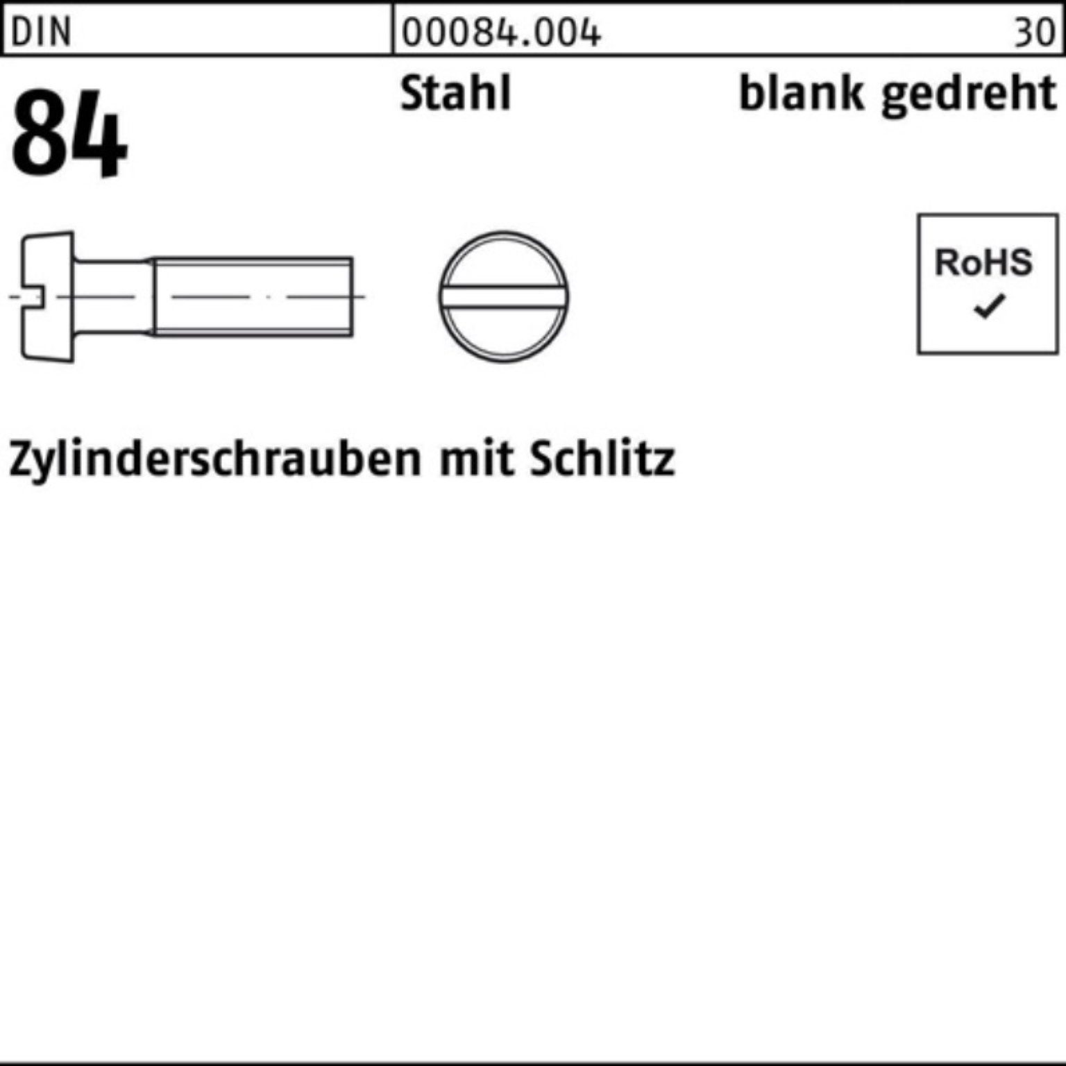 Reyher Zylinderschraube 100er blan Schlitz 1207 Pack 5 Zylinderschraube DIN M1,4x 84/ISO Stahl