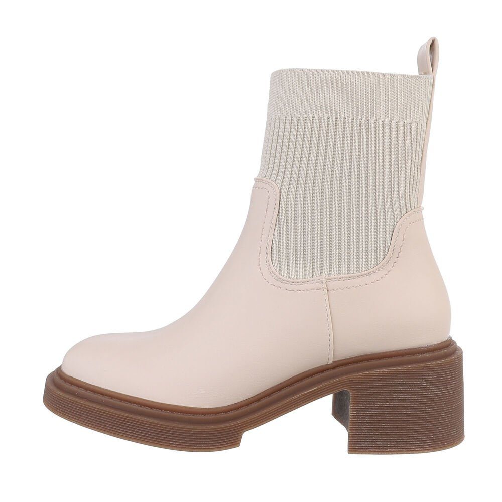 Ital-Design Damen Chelsea Freizeit Plateaustiefelette Blockabsatz Chelsea Boots in Beige