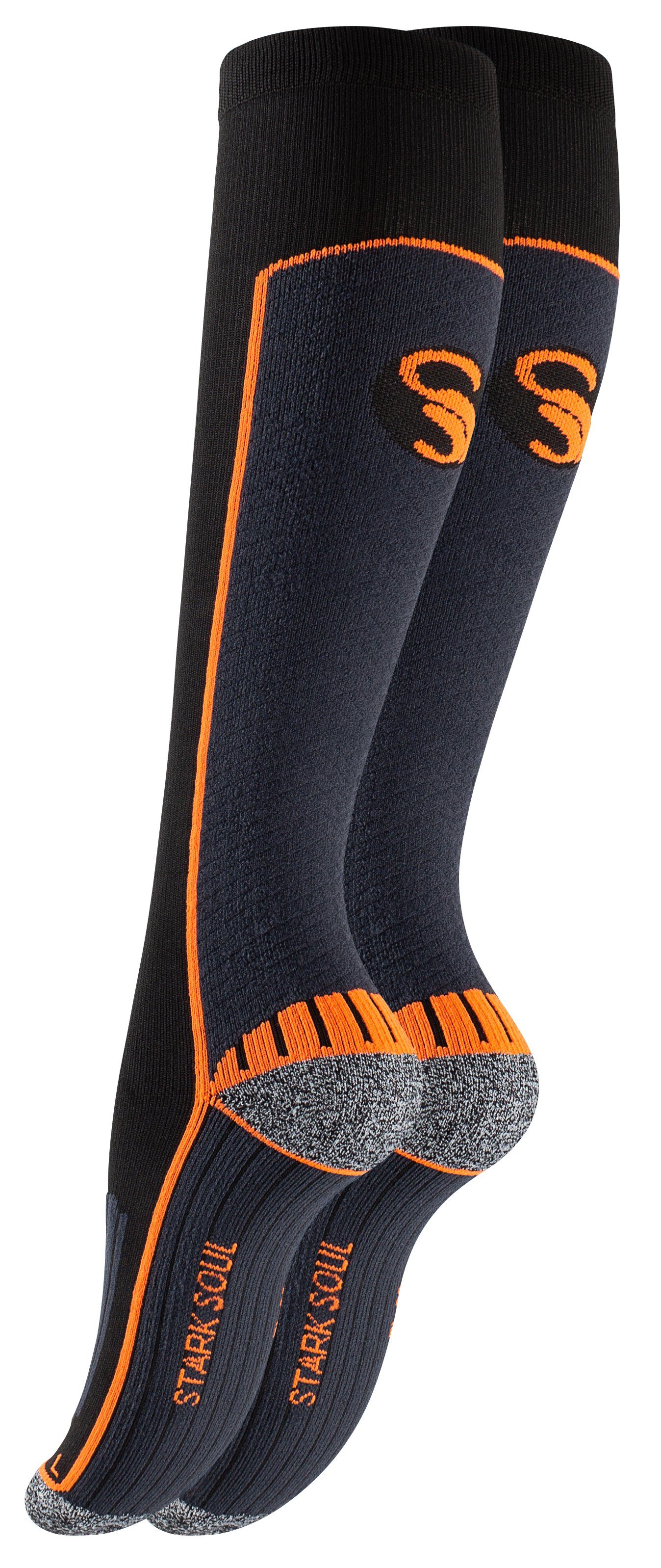 Stark Soul® Kompressionsstrümpfe Damen Sportsocken - Kompressionssocken, Sport-Kompressionskniestrümpfe Ergonomisch formgenäht -Rechts-Links- (gekennzeichnet) Schwarz-Neon Orange