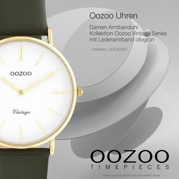 OOZOO Quarzuhr Oozoo Damen Armbanduhr olivgrün Analog, Damenuhr rund, mittel (ca. 36mm) Lederarmband, Casual-Style