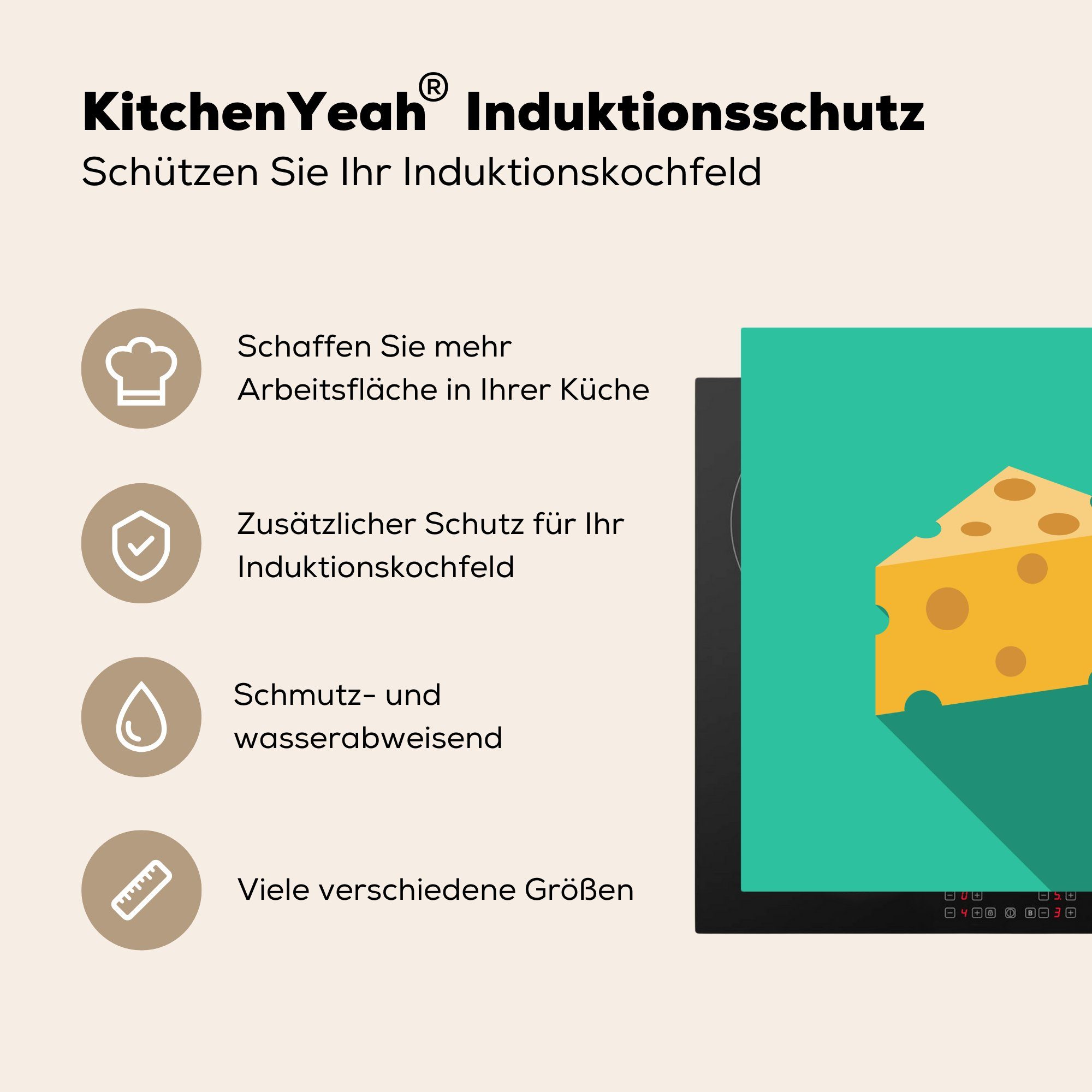 MuchoWow Herdblende-/Abdeckplatte Illustration Käse mit Hintergrund, 78x78 Vinyl, für Ceranfeldabdeckung, cm, grünem Arbeitsplatte küche tlg), (1