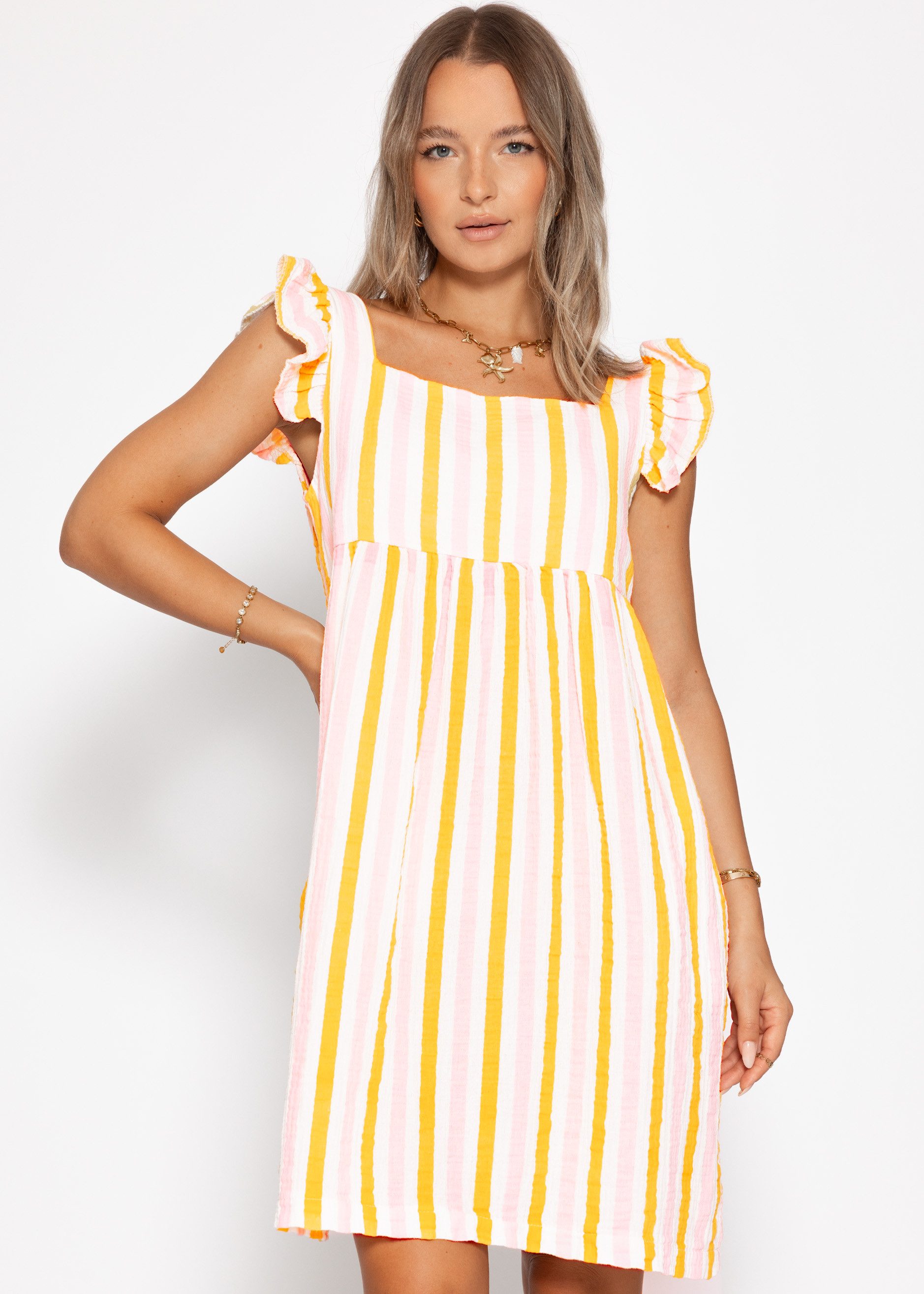 SASSYCLASSY Minikleid Gestreiftes Musselinkleid für Damen Kleid aus Musseli günstig online kaufen