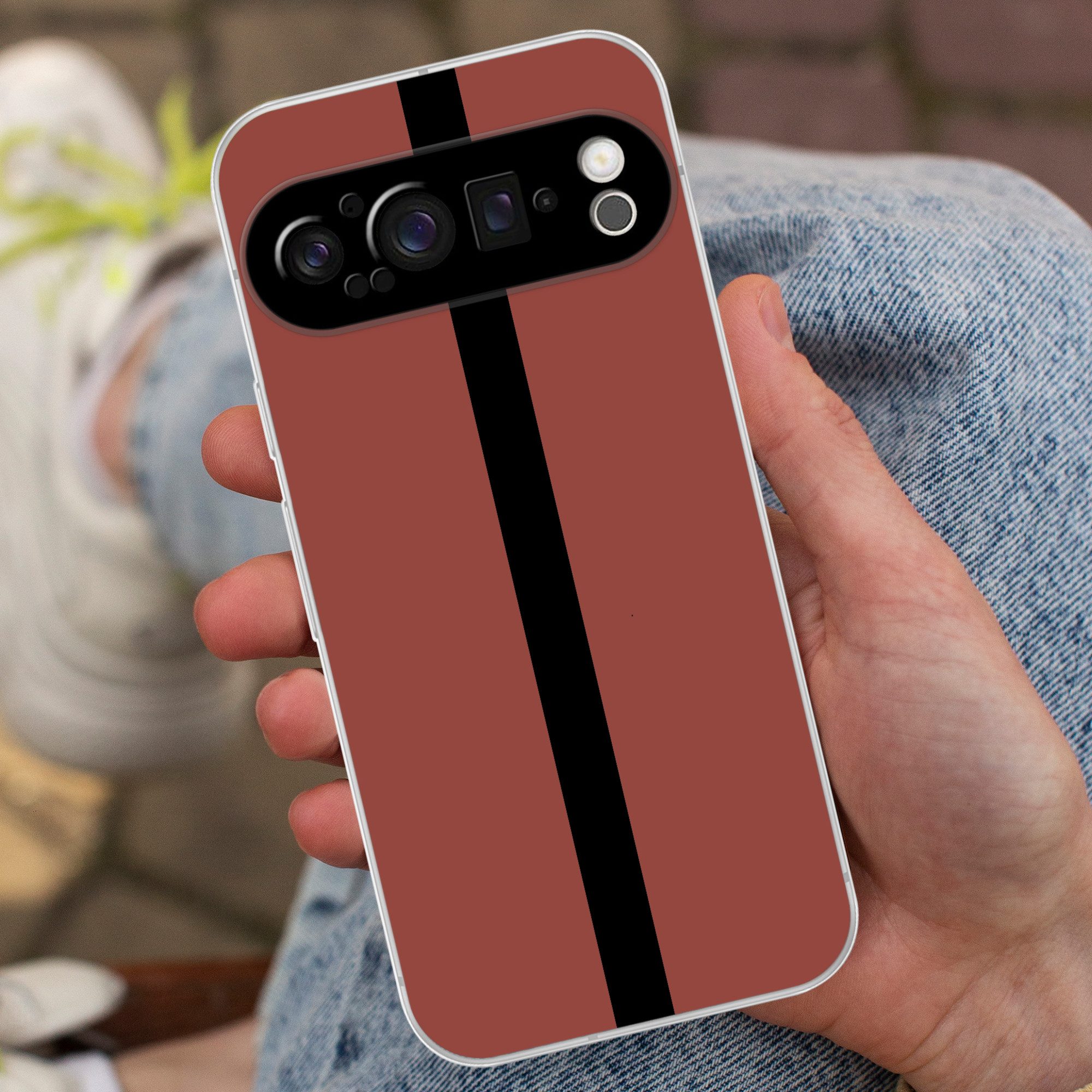MuchoWow Handyhülle für Google Pixel 9 Pro Rot - Schwarz - Gestreift - Minimalistisch, Phone Case, Silikon, Schutzhülle Dünn