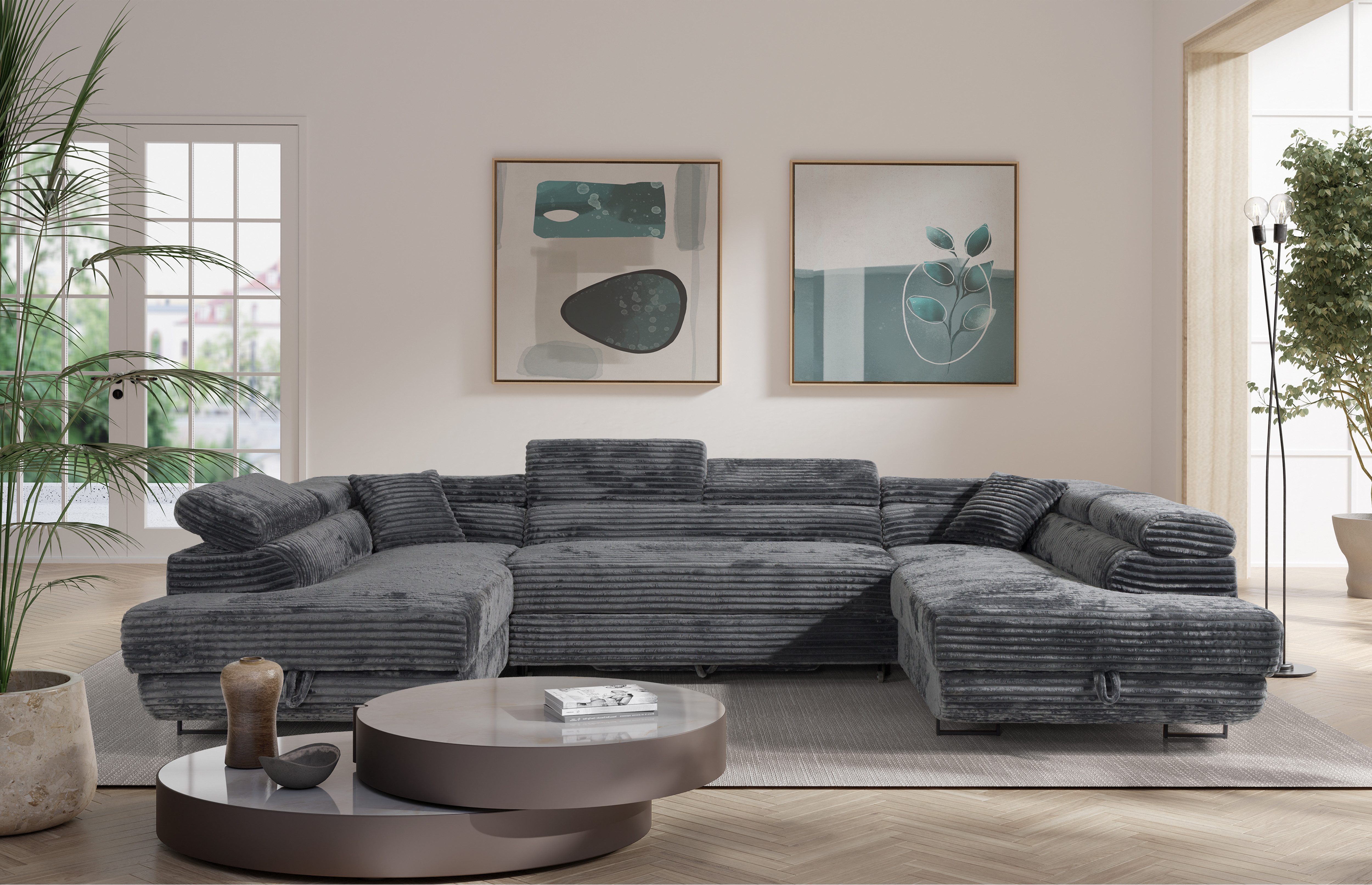 M-Punkt24 Wohnlandschaft MIAMI TILIA, U-Form, Kopfteilverstellung, Bettkast günstig online kaufen