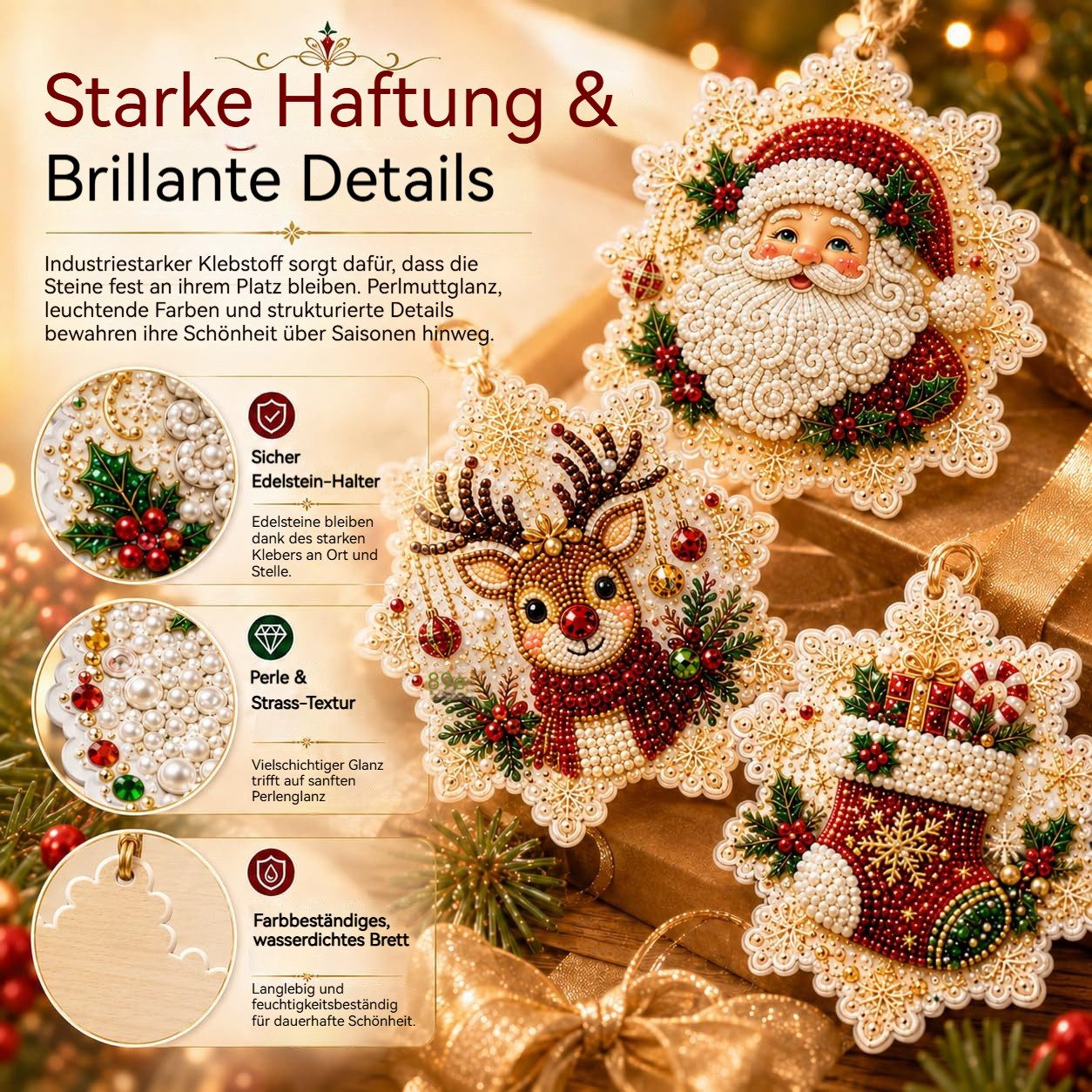 Bomiclss Christbaumschmuck 6-teiliges Weihnachtsbaumschmuck-Set–DIY Perlen-Diamantmalerei (6-tlg), Bastelsets für Erwachsene Perlen-Bastelsets – Bild 3 von 5