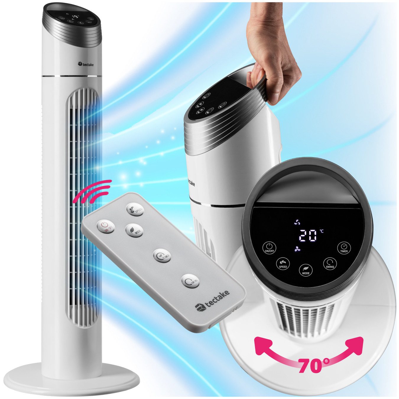 tectake Turmventilator Standventilator 90 cm, 3 günstig online kaufen