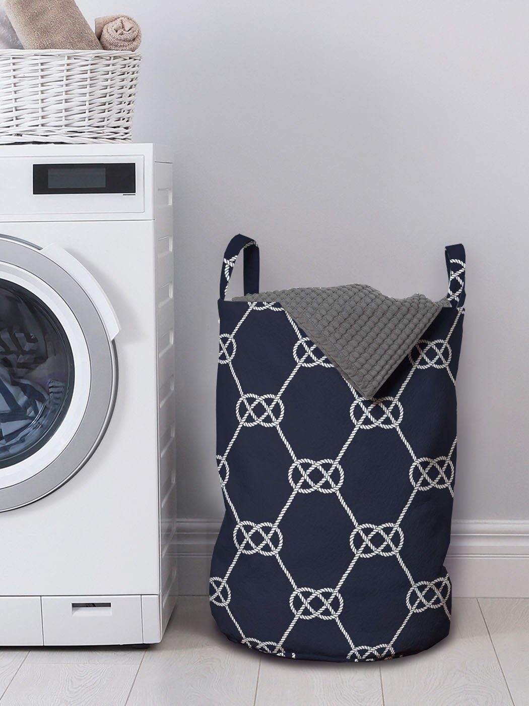 Abakuhaus Wäschesäckchen Wäschekorb mit Waschsalons, blau Inspired Kordelzugverschluss für Navy Navy Griffen Knot