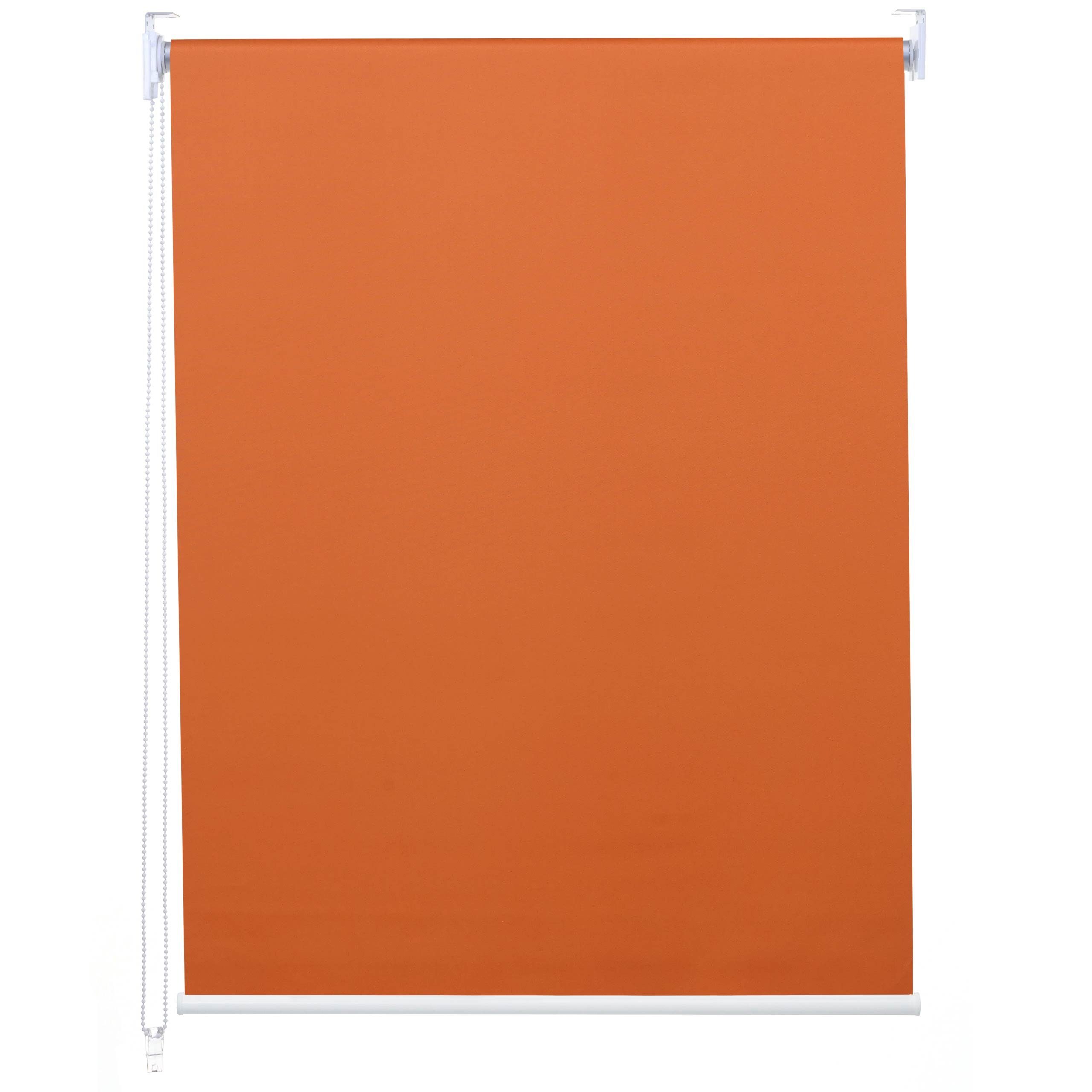 Seitenzugrollo MCW-D52-90x160, MCW, abdunkelnd, verschraubt, Bohrmontage, blickdicht, Kettenzug inkl. Kindersicherung, Thermobarriere, Stufenlose Bedienung orange