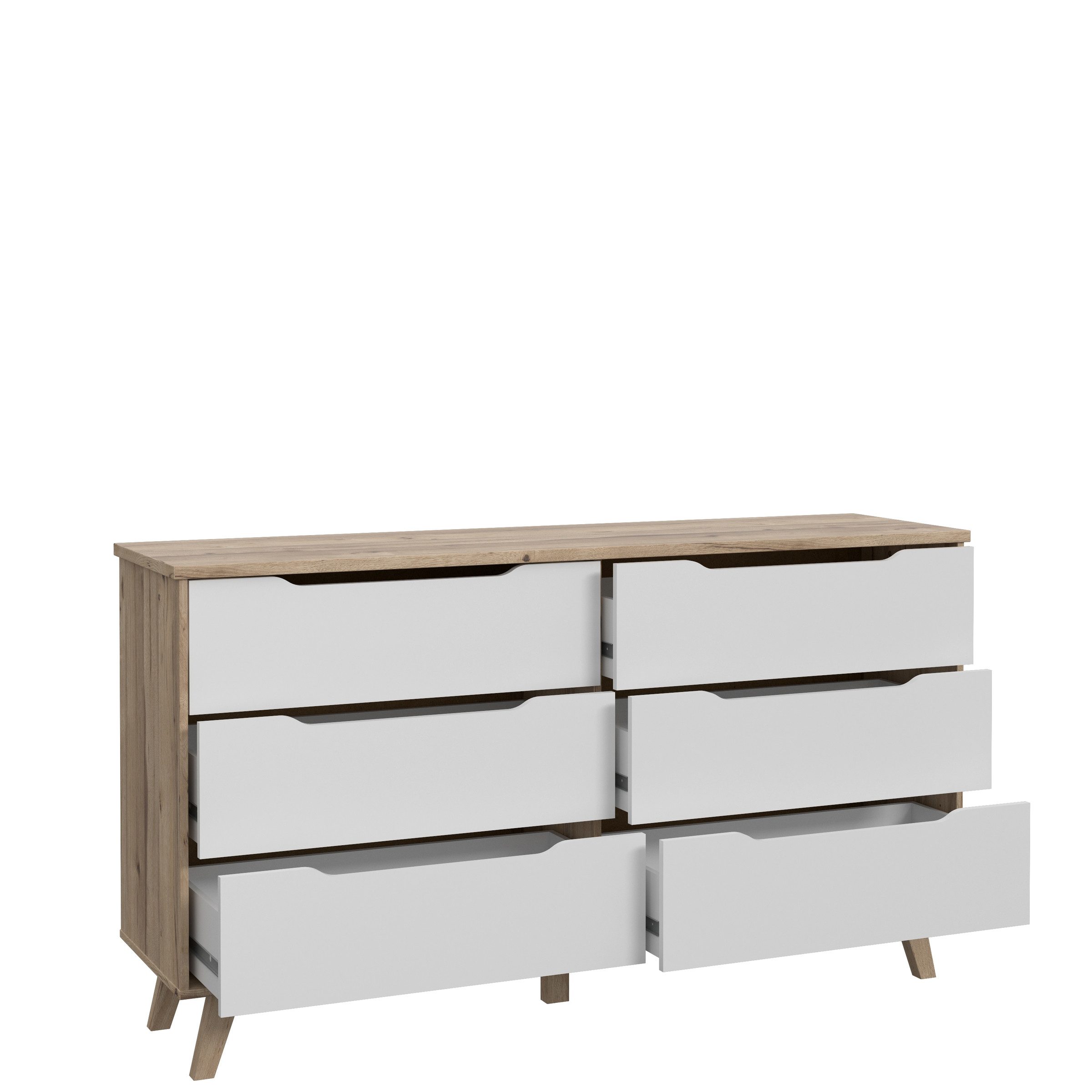 freiraum Sideboard VANKKA, 4 Schubladen, Planked Eiche Dekor / Weiss - 154,7x86,3x42cm (B/H/T)