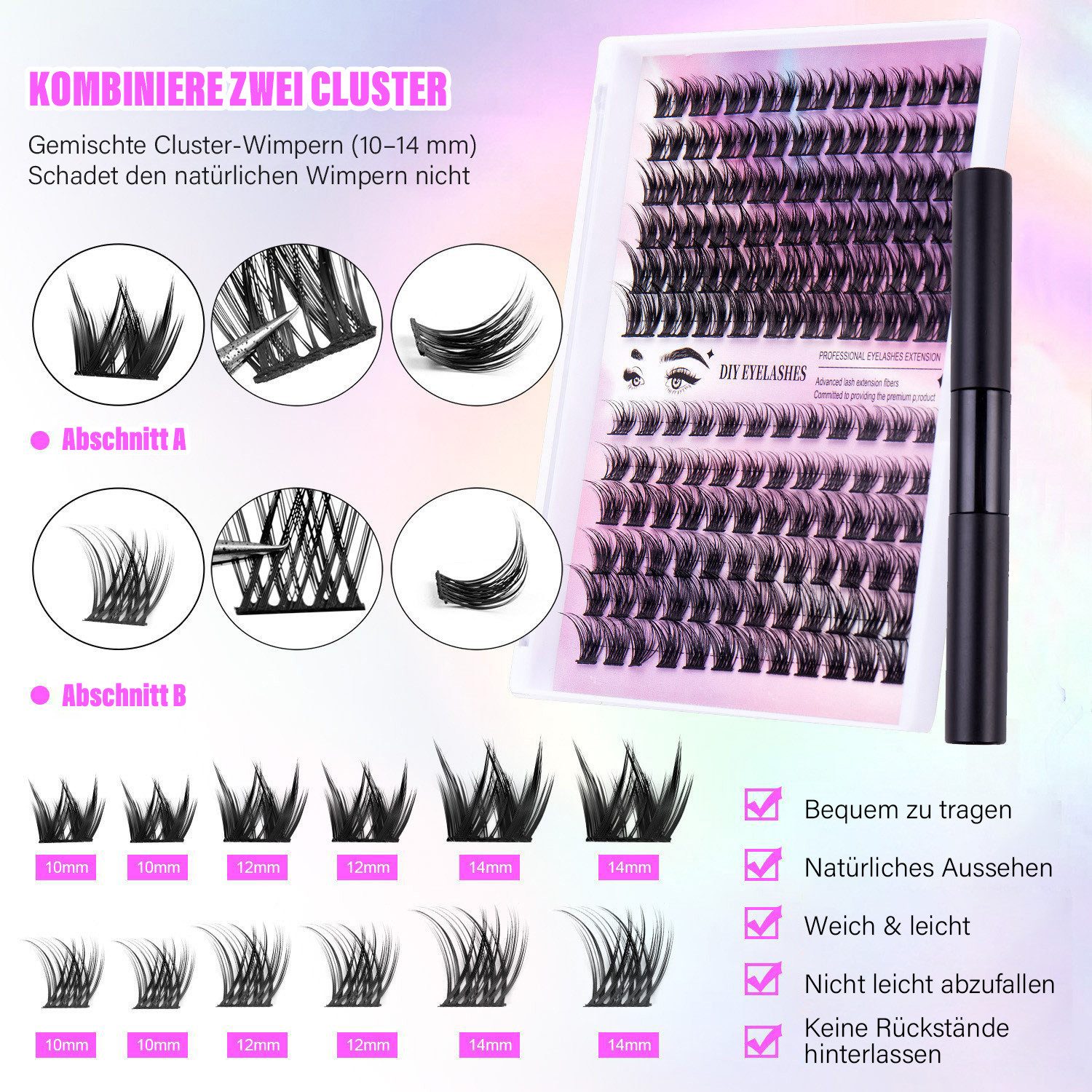 MOPUEA Einzelwimpern Wimpernverlängerungsset 126-teiliges Cluster Wimpern Einzelset, Umfangreiches DIY Wimpern Set, 126 tlg., Ideal für Anfänger und Make-up Liebhaber