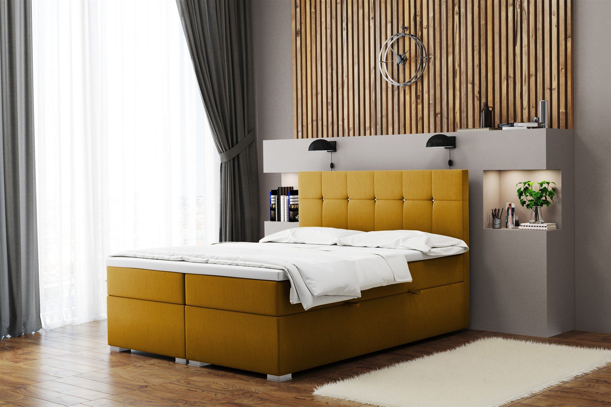 Fun Möbel Boxbett Schlafzimmerbett ABELT in Stoff Matt Velvet (Hypoallergener Topperbezug, Kaltschaumtopper und Bettkästen), Strass-Steine im Kopfteil