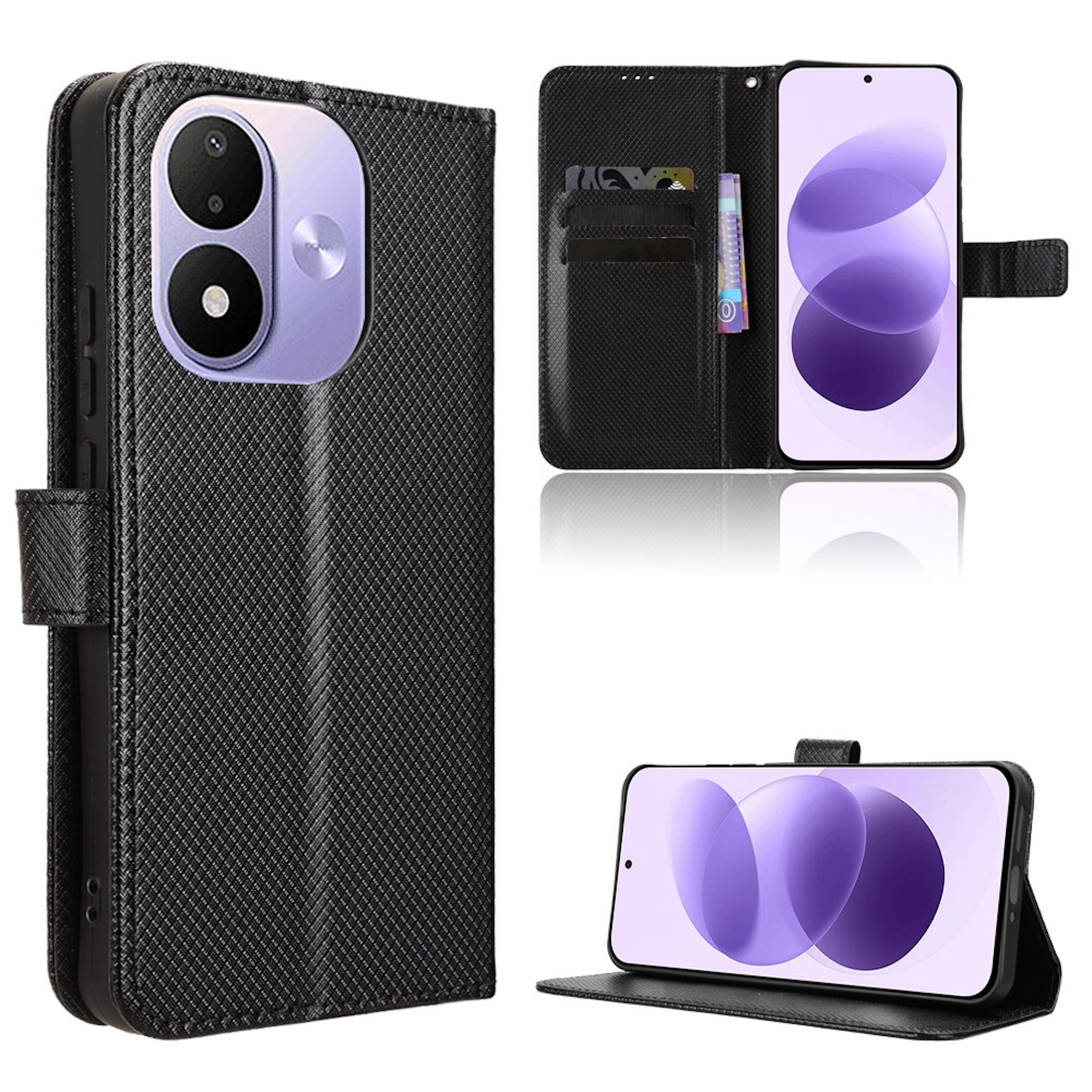Wigento Handyhülle Klapphülle Kunstleder für Xiaomi Redmi Note 17 5G / 4G Diamant Design 6,99 Zoll, Magnetverschluss, Standfunktion, Kartenfach