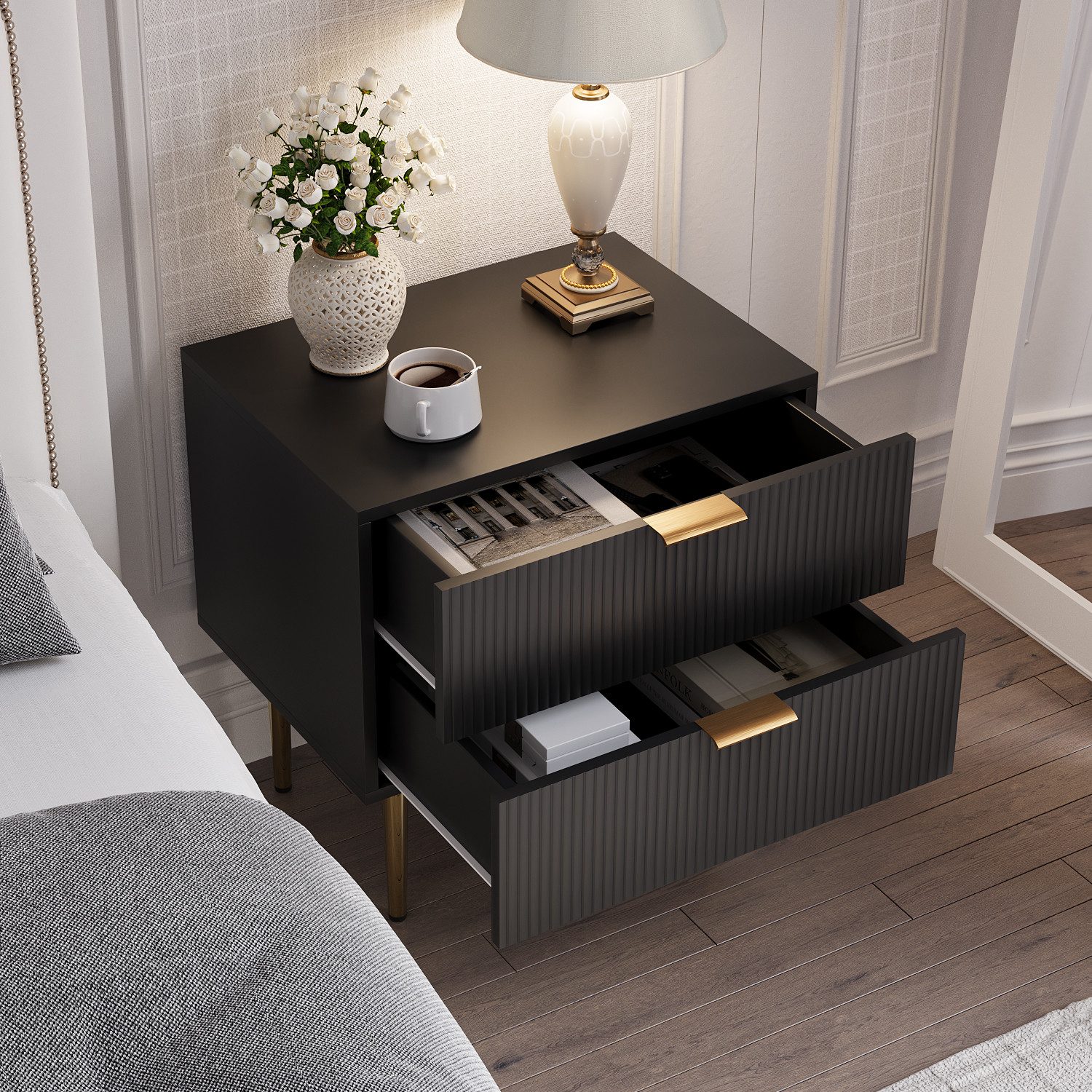OKWISH Nachttisch Kommode,Nightstand mit 2 Schubladen günstig online kaufen