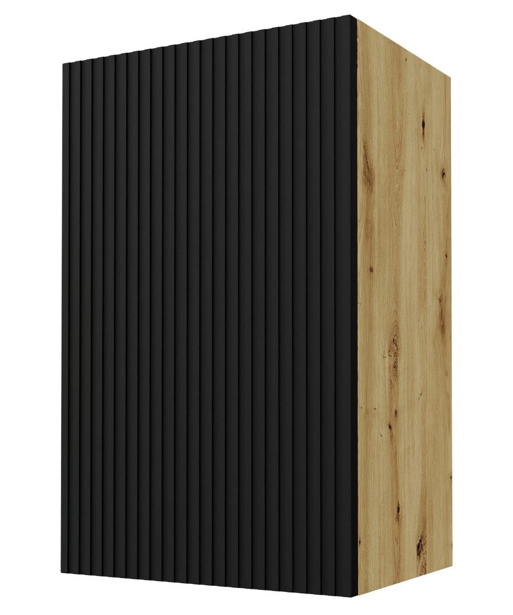 Feldmann-Wohnen Klapphängeschrank Avellino (W2/45, 1-türig, 2 Einlegeböden, mit Soft-Close-Funktion, 1-St., Fronten hochwertig lackiert, mit Einfräsungen in Lamellen-Optik) 45x32,5x72cm Eiche Artisan schwarz matt 1-türig