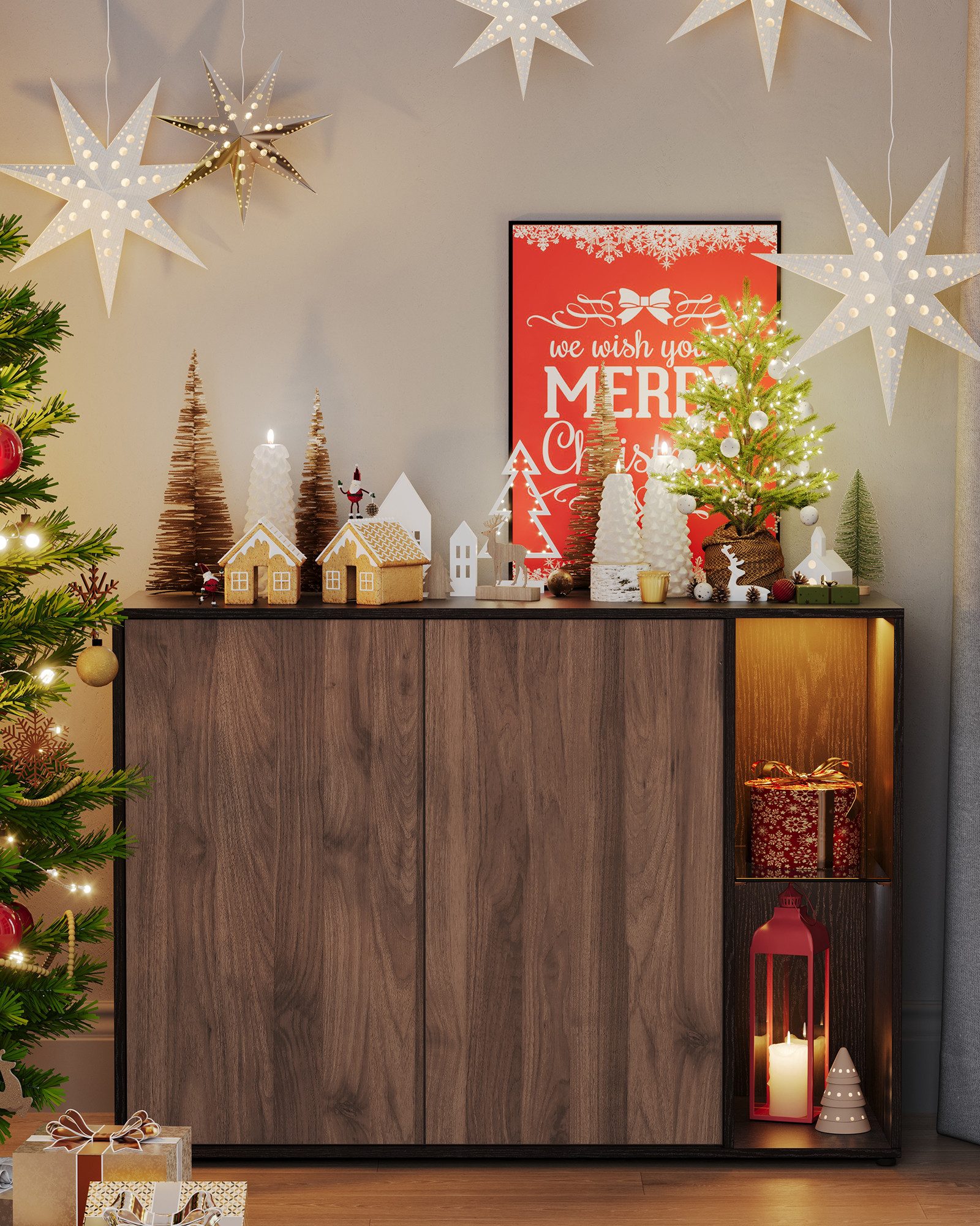 SONGMICS HOME Sideboard Aufbewahrungsschrank (TV-Schrank, Glasablage, günstig online kaufen