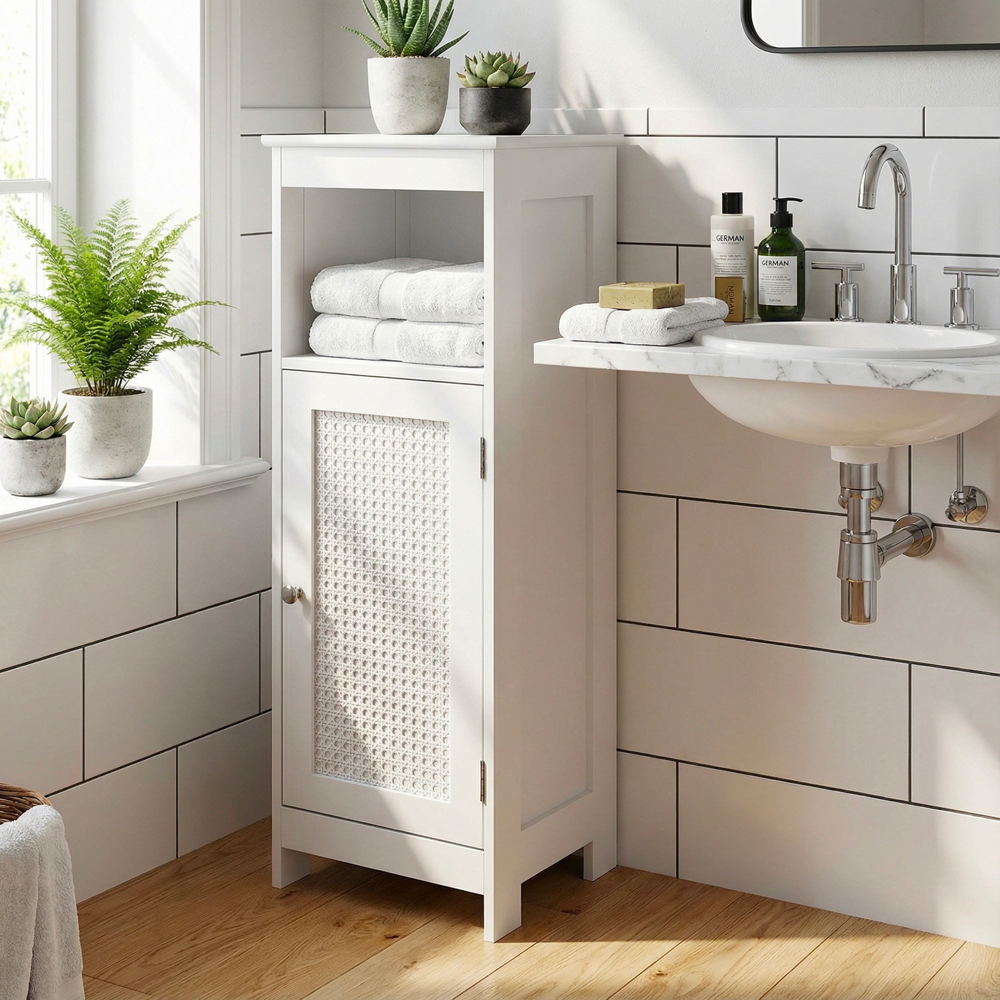 FINEBUY Badregal FB113481 Badschrank Weiß Badezimmerschrank mit Tür Badezim günstig online kaufen
