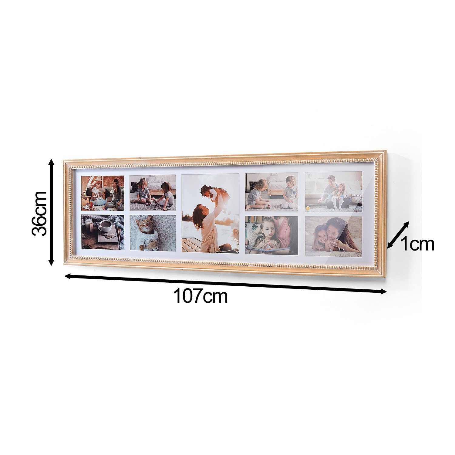 Kobolo Bilderrahmen Collage Bilderhalter Fotorahmen Rahmen EVA Holz beige weiß, für 9 Bilder (1 Stück)